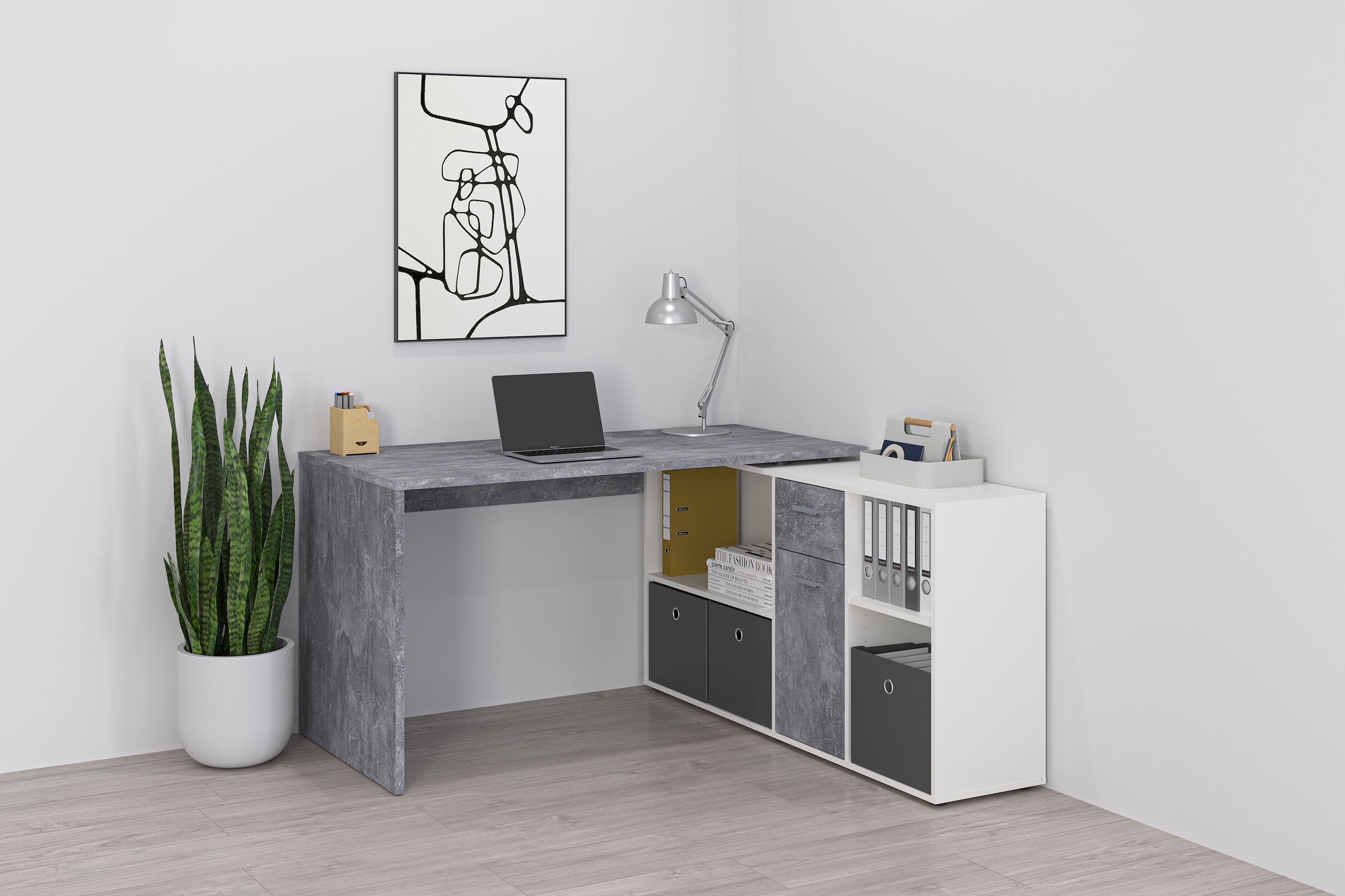 FMD Eckschreibtisch »Lexo« Schreibtisch/Sideboard viel Stauraum, beidseitig günstig online kaufen