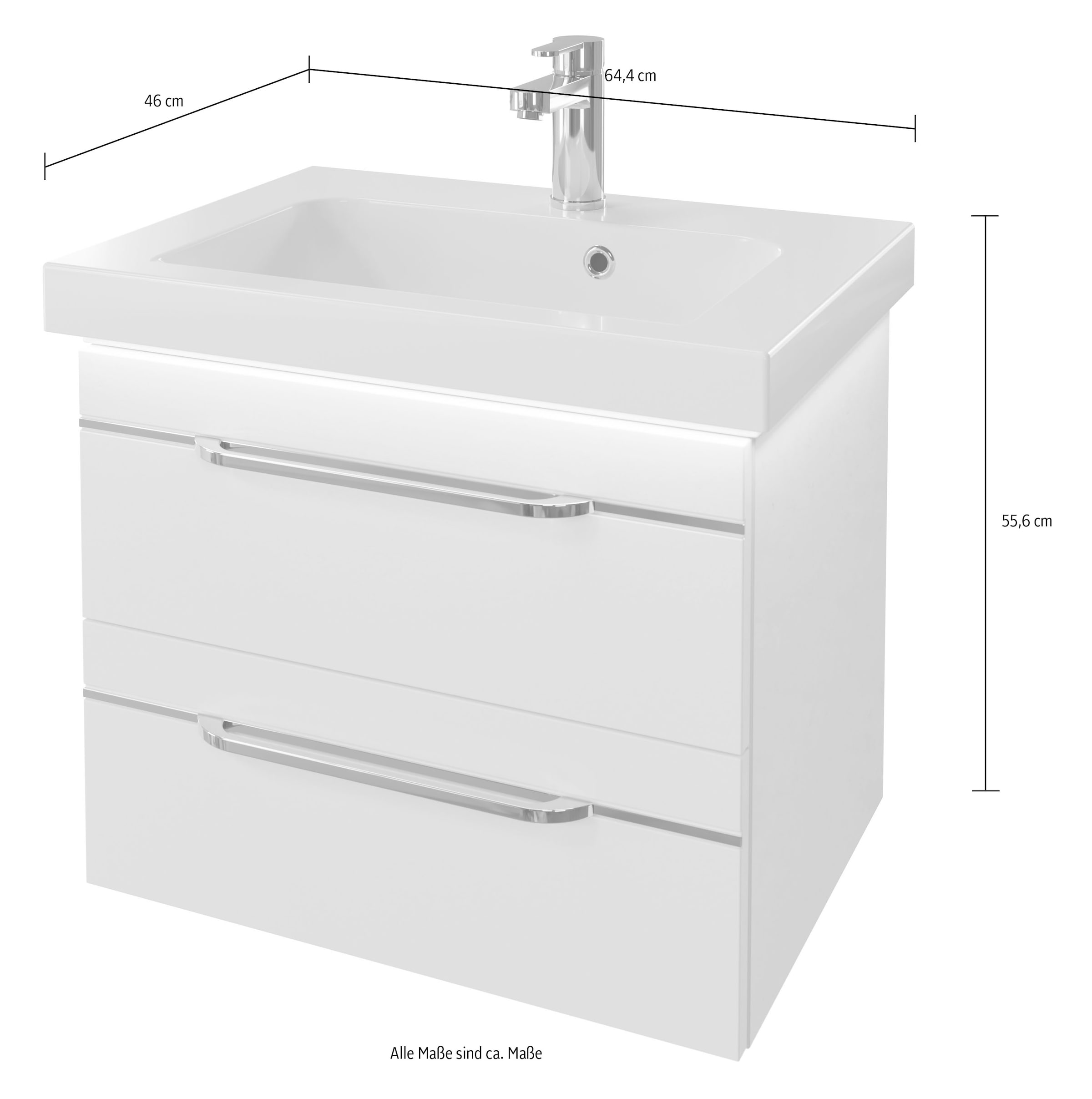 Saphir Badmöbel-Set »Balto 2-teilig Mineralmarmor-Waschtisch mit LED-Spiegel, Waschplatz«, (2 St.), 64,4 cm breit, mit 2 Schubladen, Badschrank inkl. Schubladendämpfer