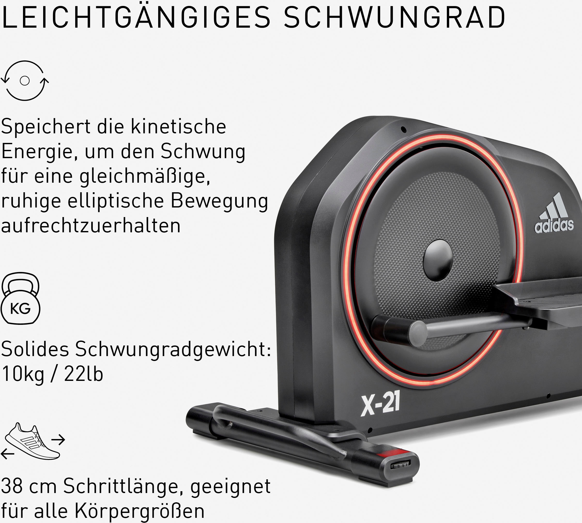 adidas Performance Crosstrainer-Ergometer »X-21«, (mit Tablet-Halterung, LED-Beleuchtung, mit Bluetooth und App-Funktion), Schwungmasse ca. 8 kg, 24 Widerstandsstufen