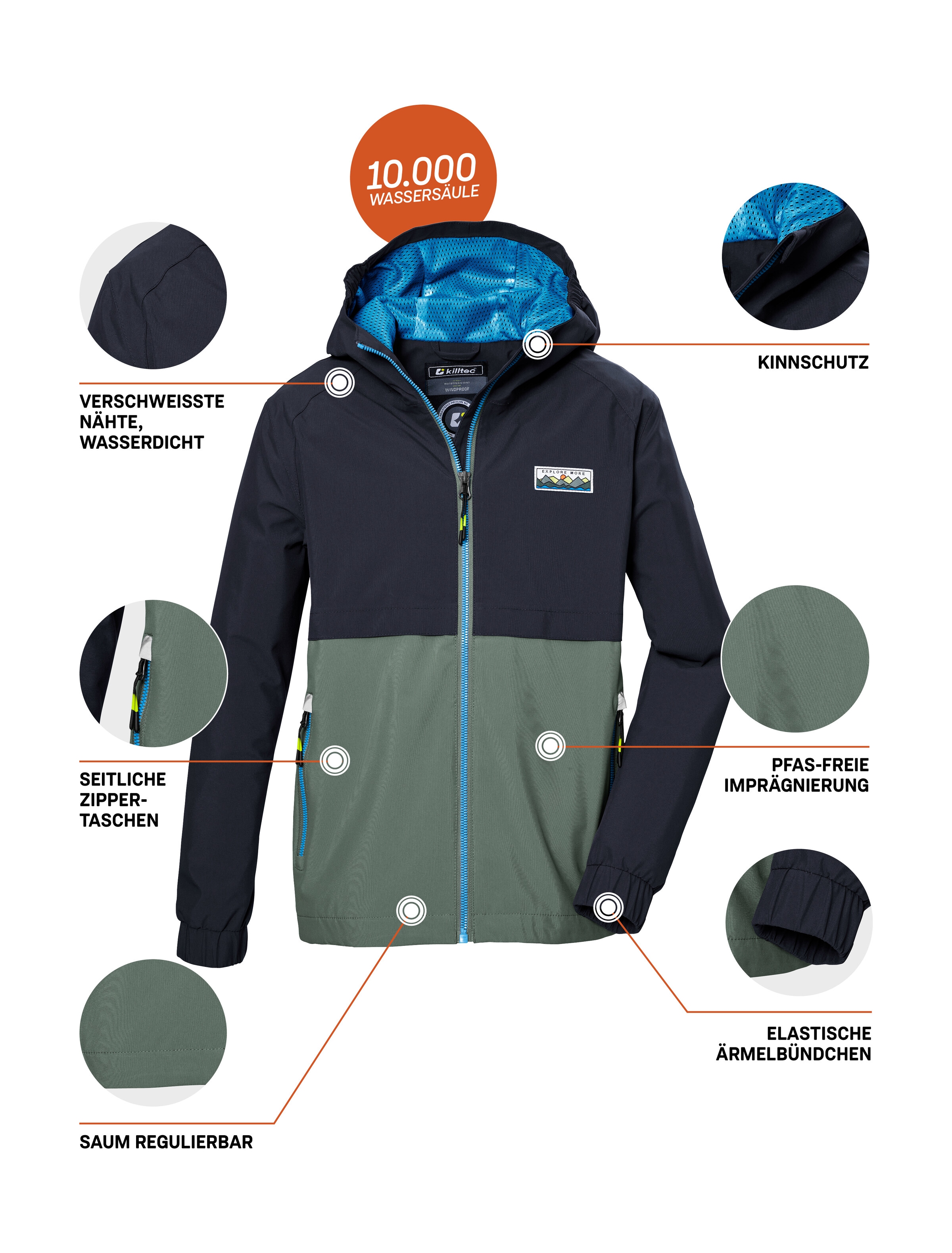 Killtec Funktionsjacke »KOS 141 BYS JCKT«, Wasserdichte Kinderjacke, Colourblock, reflektierend, PFAS-frei