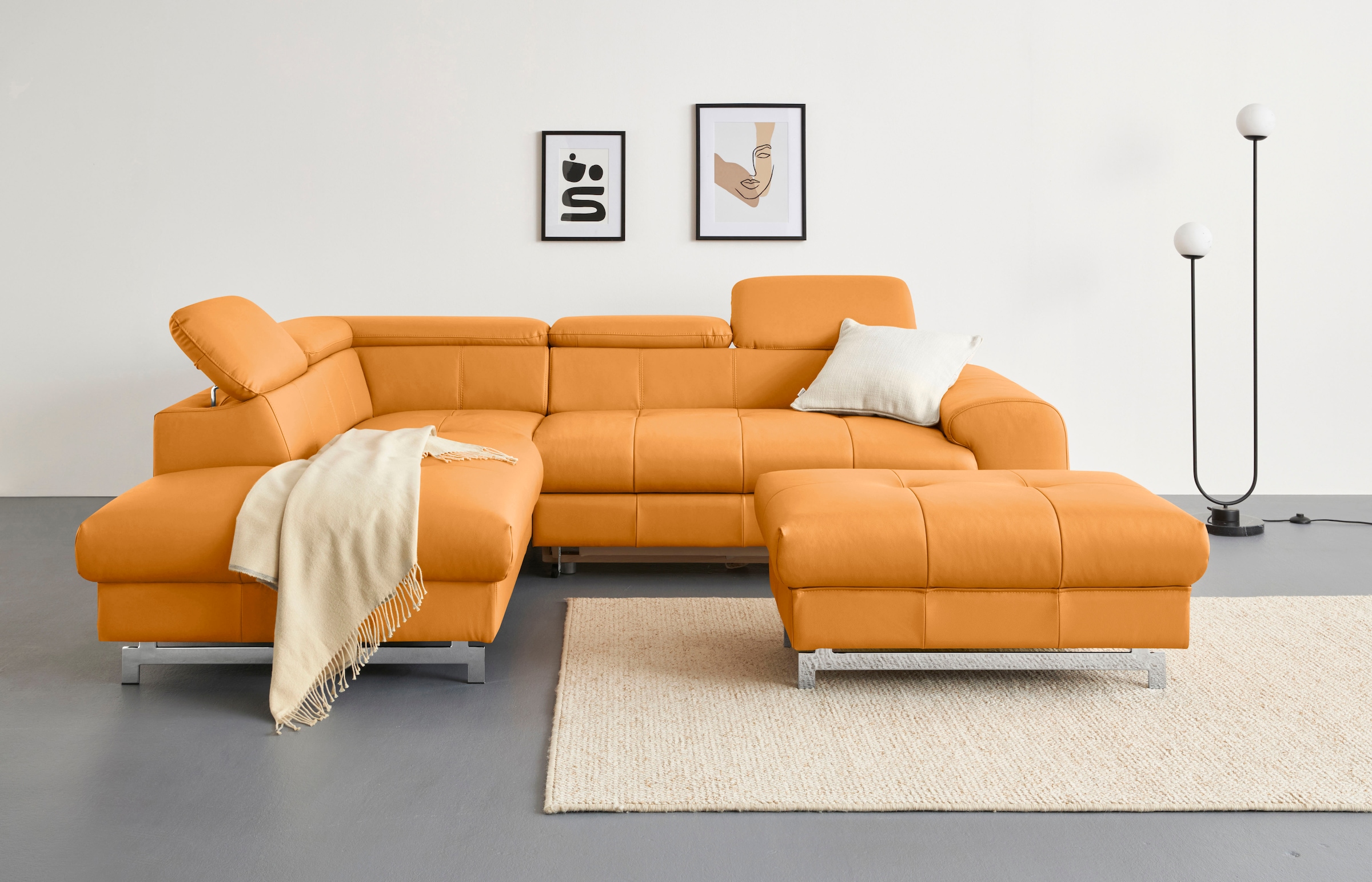 COTTA Ecksofa »Chef L-Form«, mit Kopfteilverstellung, edle Metallkufen, wahlweise mit Bettfunktion