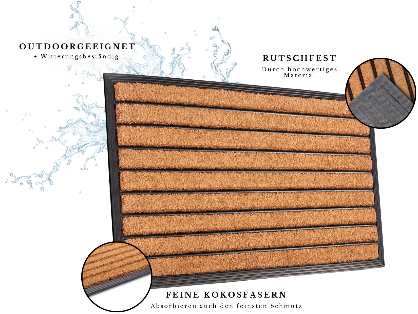 HANSE Home Fußmatte »Mix Mats Gummi Kokos Striped, Türmatte«, rechteckig, 20 mm Höhe, Strapazierfähig, pflegeleicht, robust, wetterfest, UV-beständig