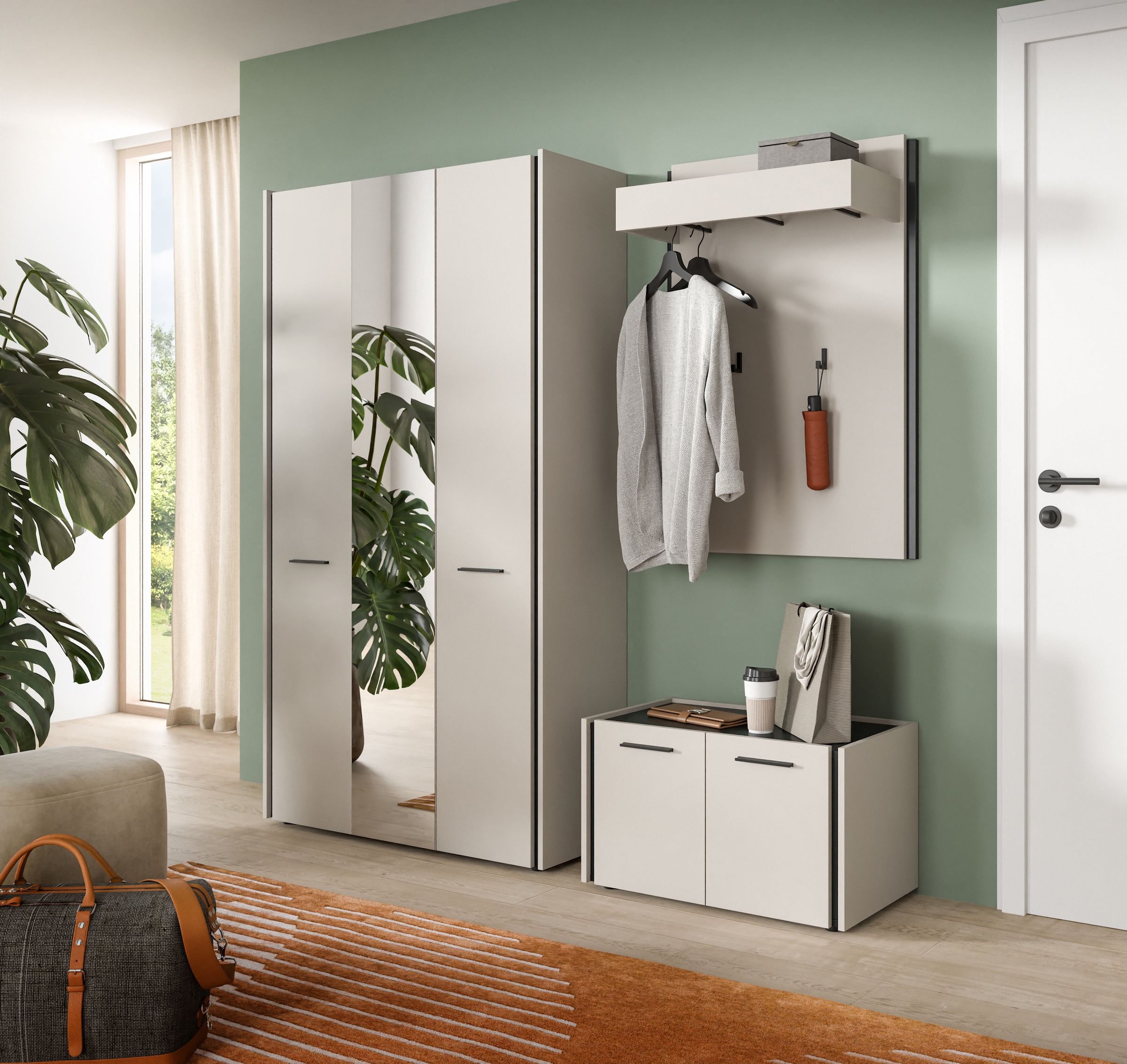 Home affaire Garderoben-Set »RAK, 3-teilige Garderoben-Kombination, Breite ca.197 cm« Garderobenschrank, Sitzbank, Garderobenpaneel, 3 Stk. tlg.