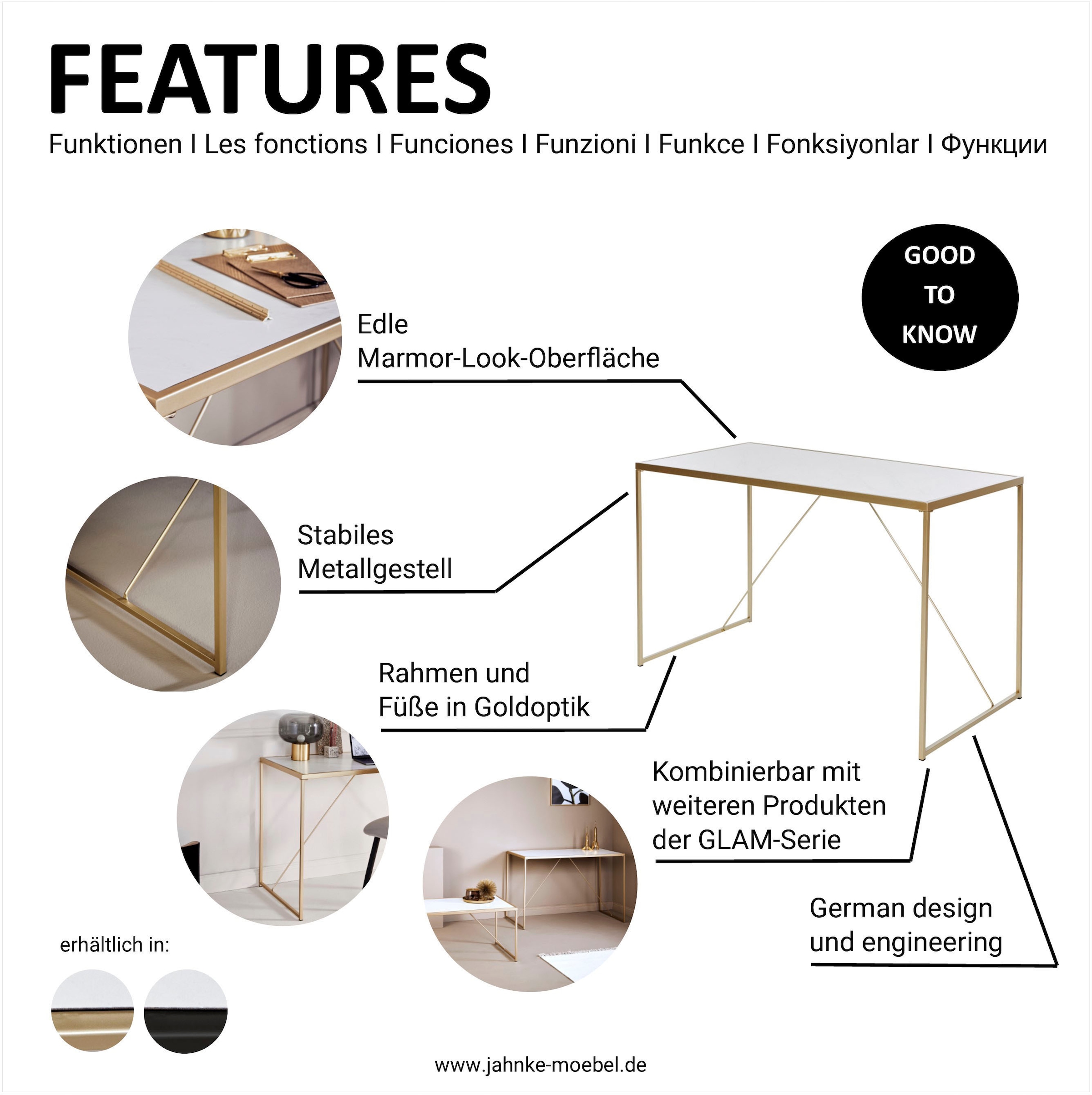Jahnke Schreibtisch »GLAM«, Schreibtisch in edlem Marmor-Look