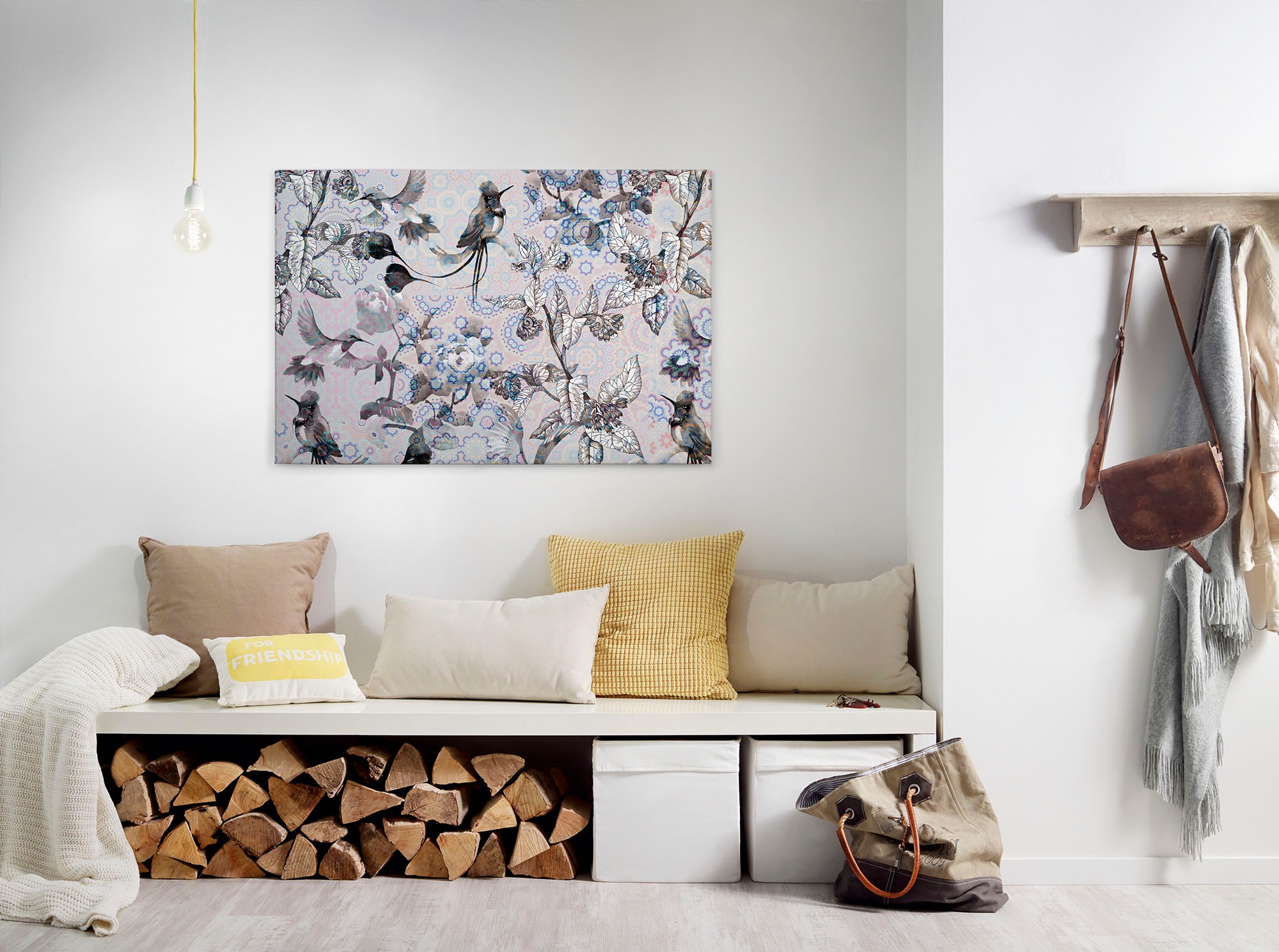 Bricoflor Bild Auf Leinwand Vogel Und Blumen Wandbild 90 X 60 Cm Quer Leinw günstig online kaufen