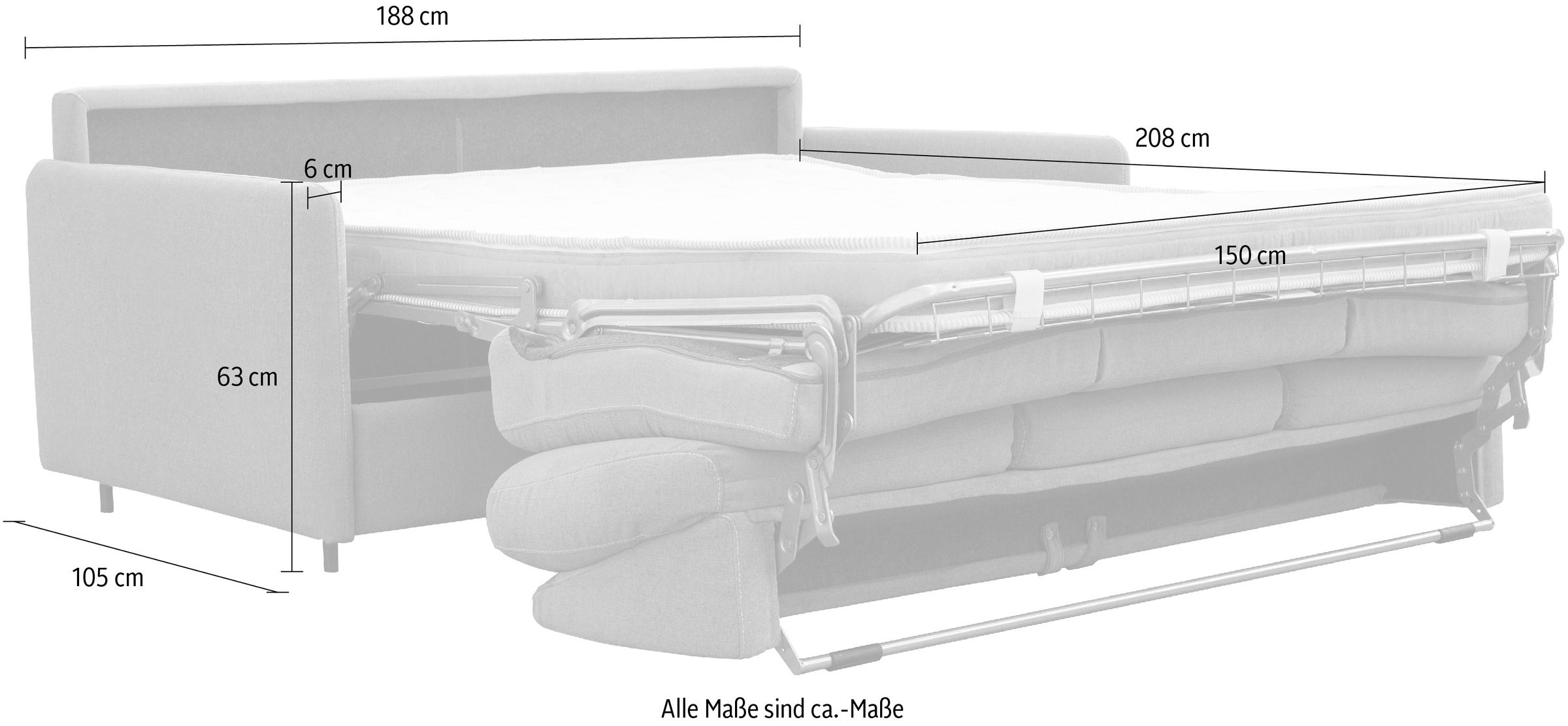 Nias Italia Schlafsofa »Livorno«, Liegefläche Matratzen Rechnung auf Metallklappgestell, und bestellen inkl. 150/208 cm