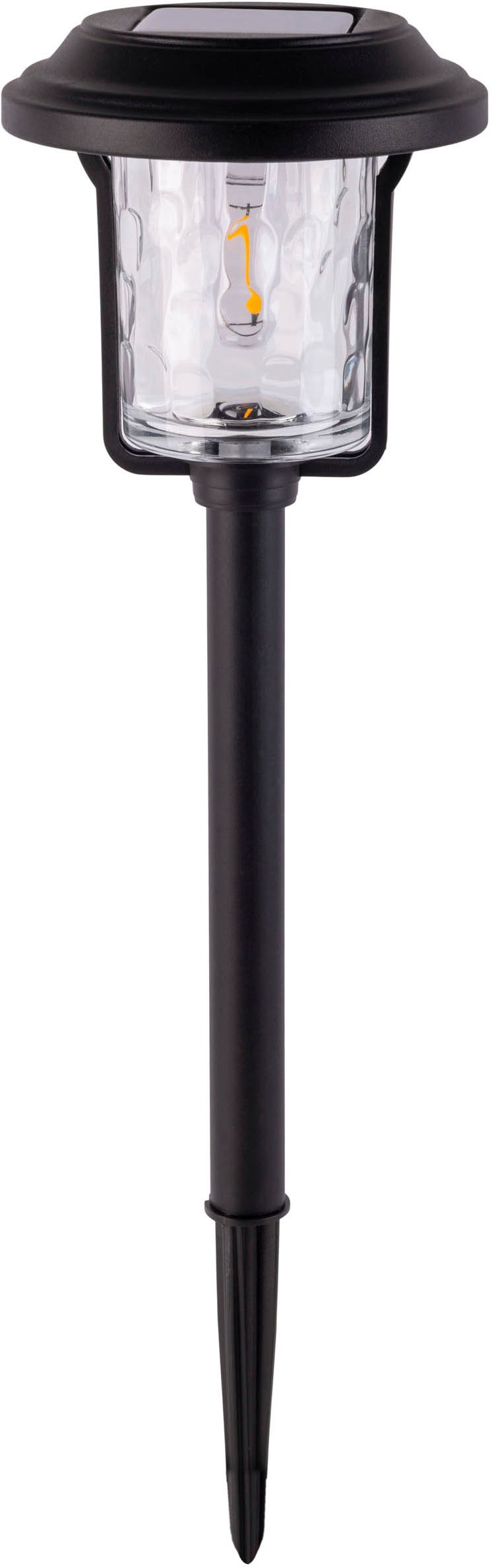 näve LED Solarleuchte »Simon«, 1 flammig, Leuchtmittel LED-Modul | LED fest integriert, Spieß schwarz, strukturierter Glasschirm, H: 54,7cm, Dämmerungssensor