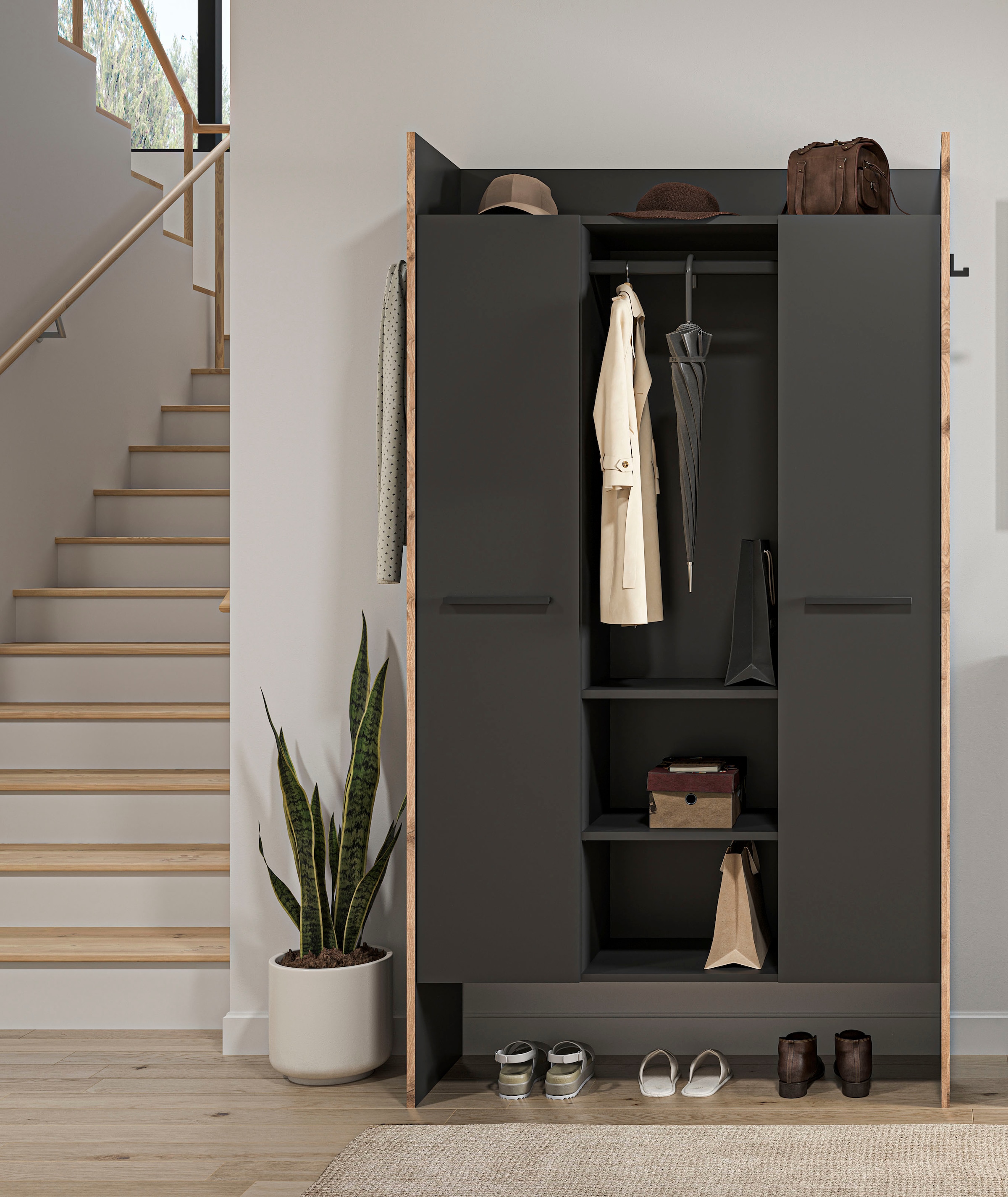 INOSIGN Garderobenschrank »MUSTA, Breite: 70cm, mit Kleiderstange, 2 Haken, 2 Türen, 1 Hutablage«, Dielenschrank, Flurschrank, Schrank, Universalschrank, Sitzbank