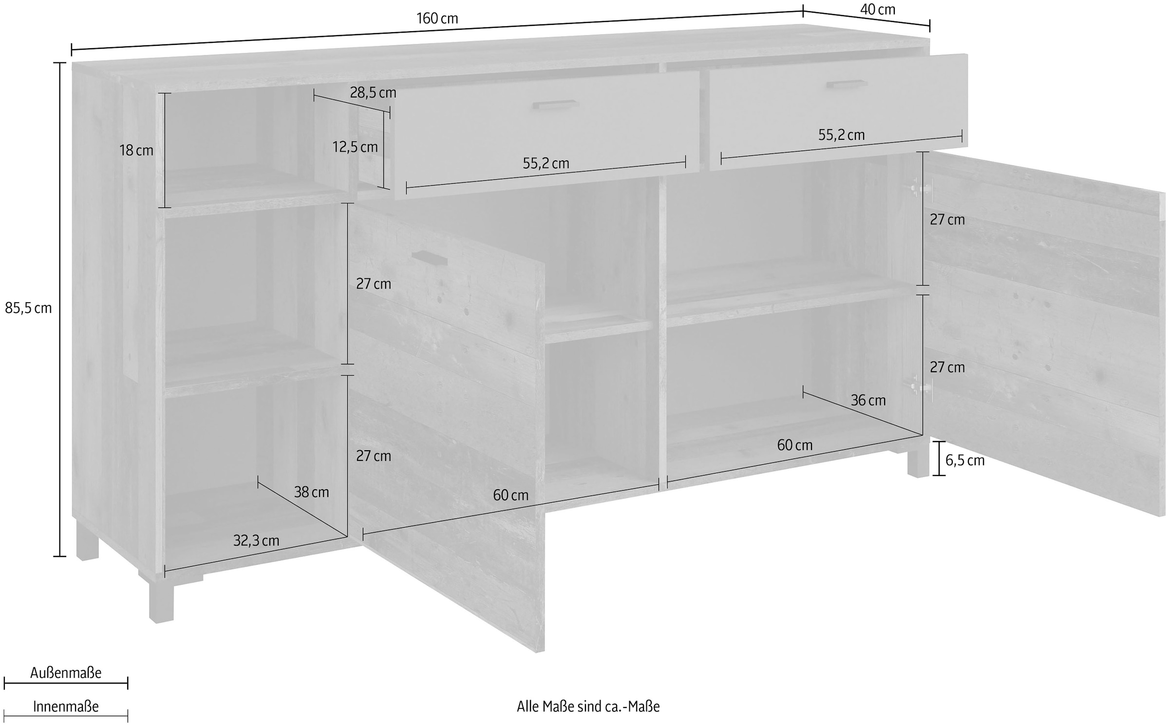 INOSIGN Sideboard »Jackson«, Breite 160 cm, mit offenem Regal