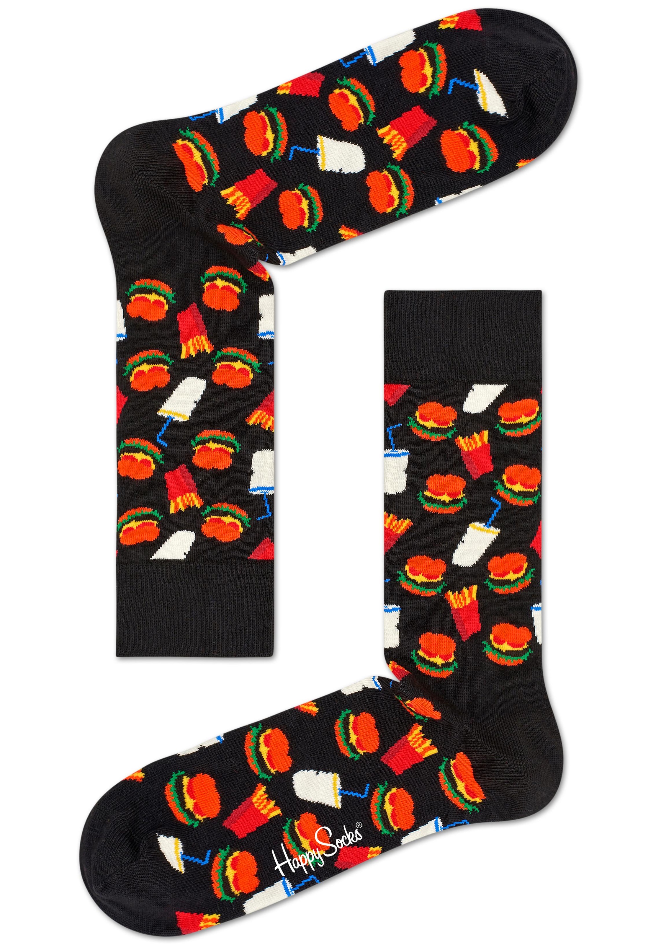 Socken „Burger“, mit Hamburger-Muster, Gr. 41-46, 1x schwarz-bunt