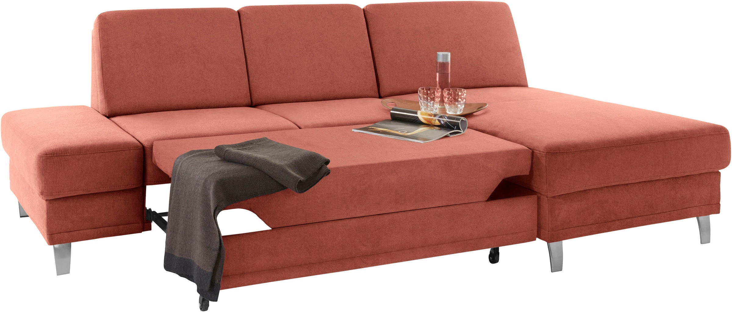 sit&more Ecksofa »Clio L-Form«, wahlweise mit Bettfunktion oder Vorziehsitz und Bettkasten, Federkern