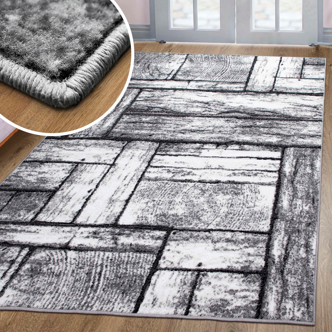 my home Teppich »Sierning«, rechteckig, 8 mm Höhe, softer Flor, Kurzflor, modernes Design, in Holz-Optik