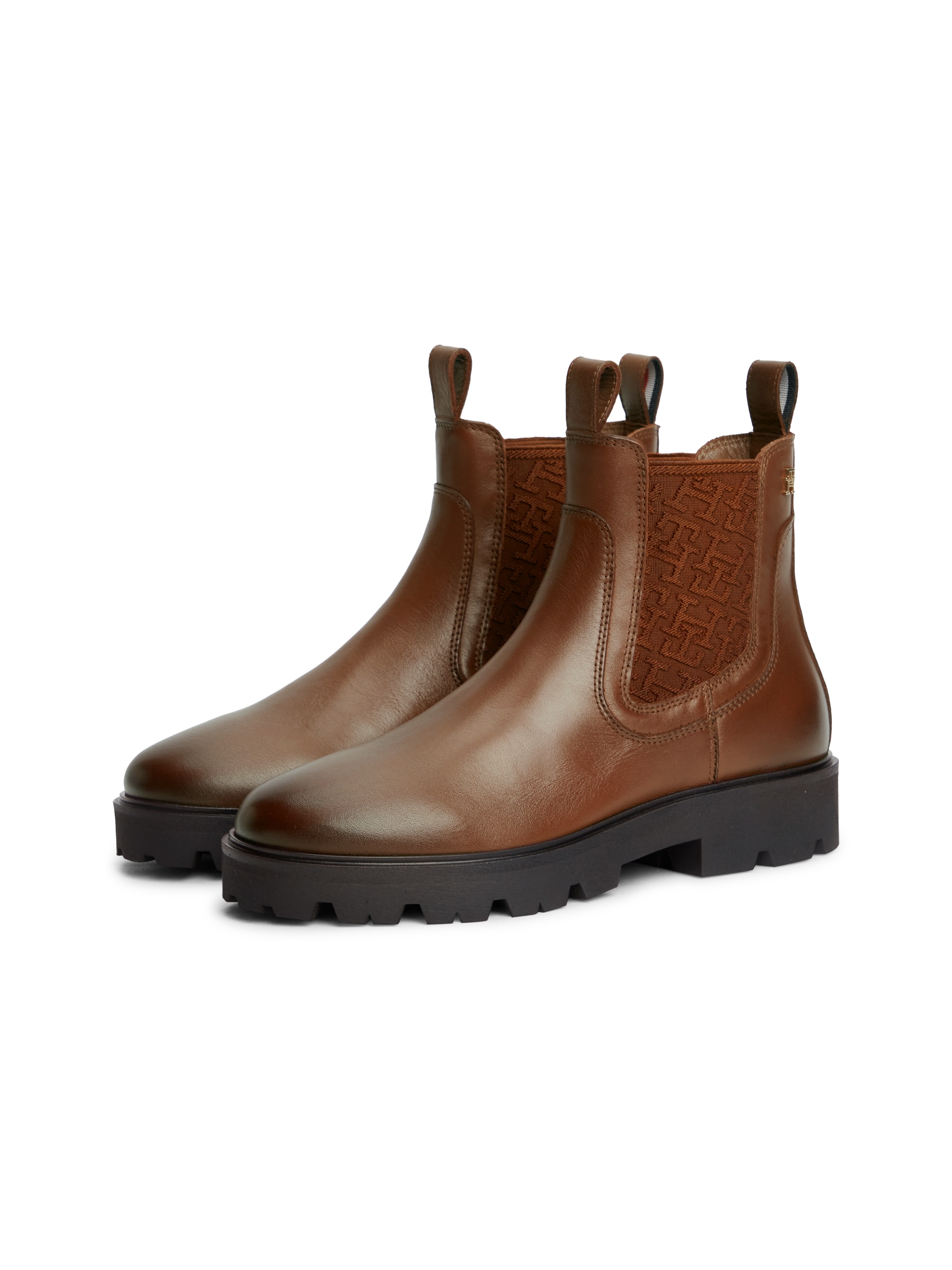 Tommy Hilfiger Chelseaboots »TH MONOGRAM LEATHER CHELSEA BOOT«  Blockabsatz, Schlupfboots, mit beidseitigem Stretcheinsatz