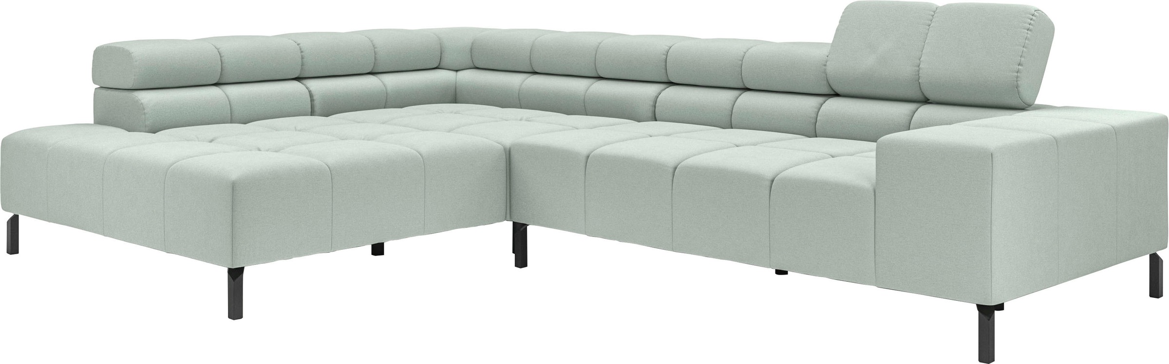 INOSIGN Ecksofa »Ancona New, wahlweise motorische Sitztiefenverstellung, auch in Cord«, feine Steppung, mit Kopfteilverstellung, 3 Zierkissen, L-Form