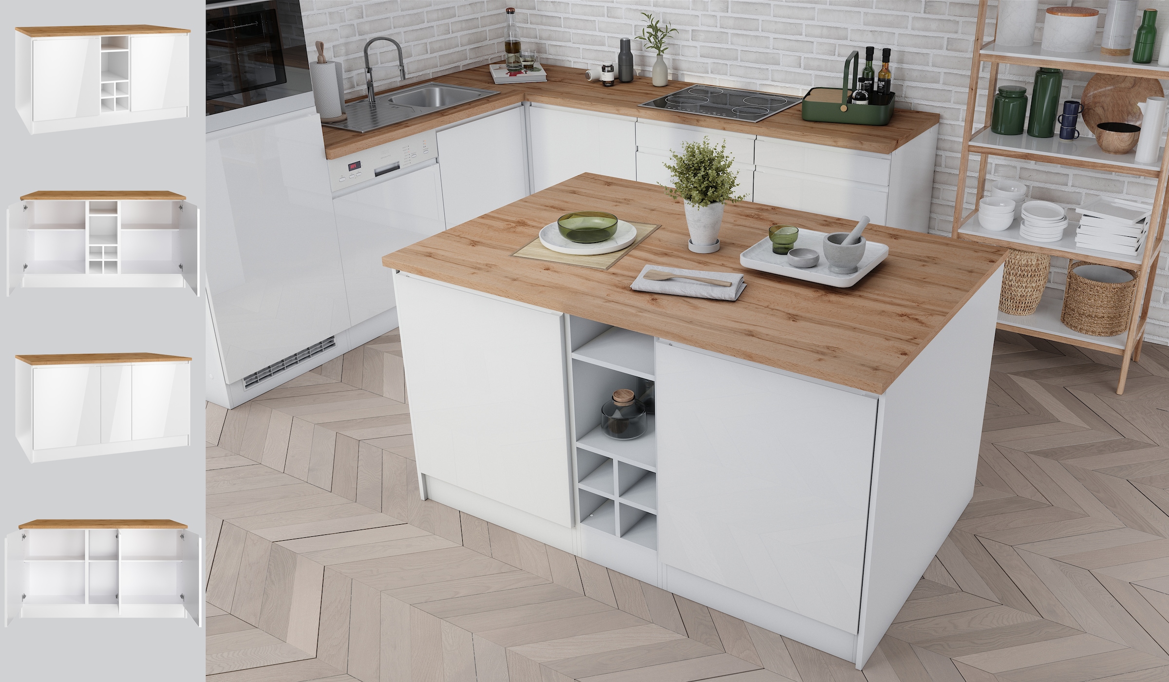 HELD MÖBEL Kücheninsel »Virginia«, Breite 153 cm, MDF-Fronten, Flaschenregal