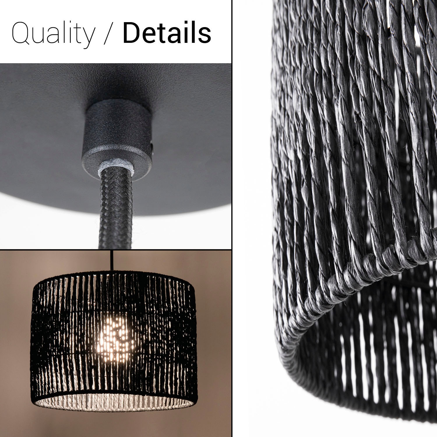 Paco Home Pendelleuchte »Hugo Buena«, Leuchtmittel E27 | ohne Leuchtmittel, Wohnzimmer Esszimmer Rattan Optik Boho Lampenschirm Papier