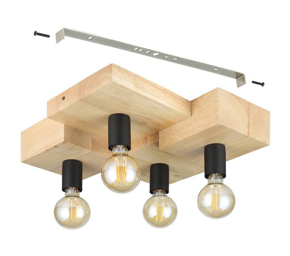 EGLO Deckenleuchte »HALKIN Deckenlampe, Holz und Stahl, E27, Wohnzimmerlampe, Flurlampe« E27 1 Stk. EGLO Deckenleuchte Halkin braun, schwarz 4X40W L:40 H:14 cm