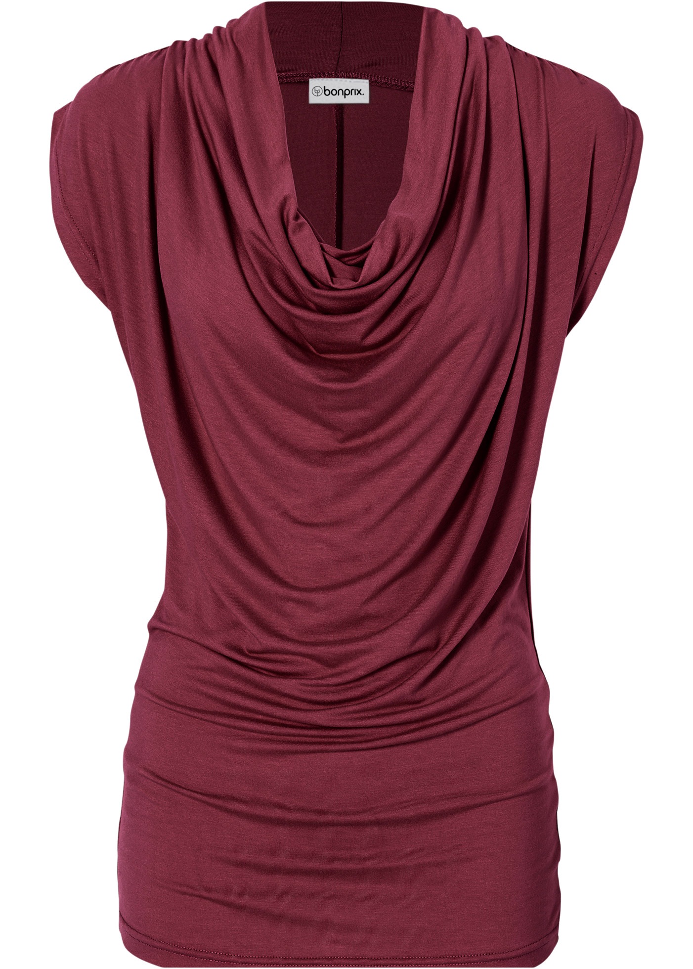 bonprix T-Shirt figurbetonte Passform, mit Wasserfallkragen und Raffungen