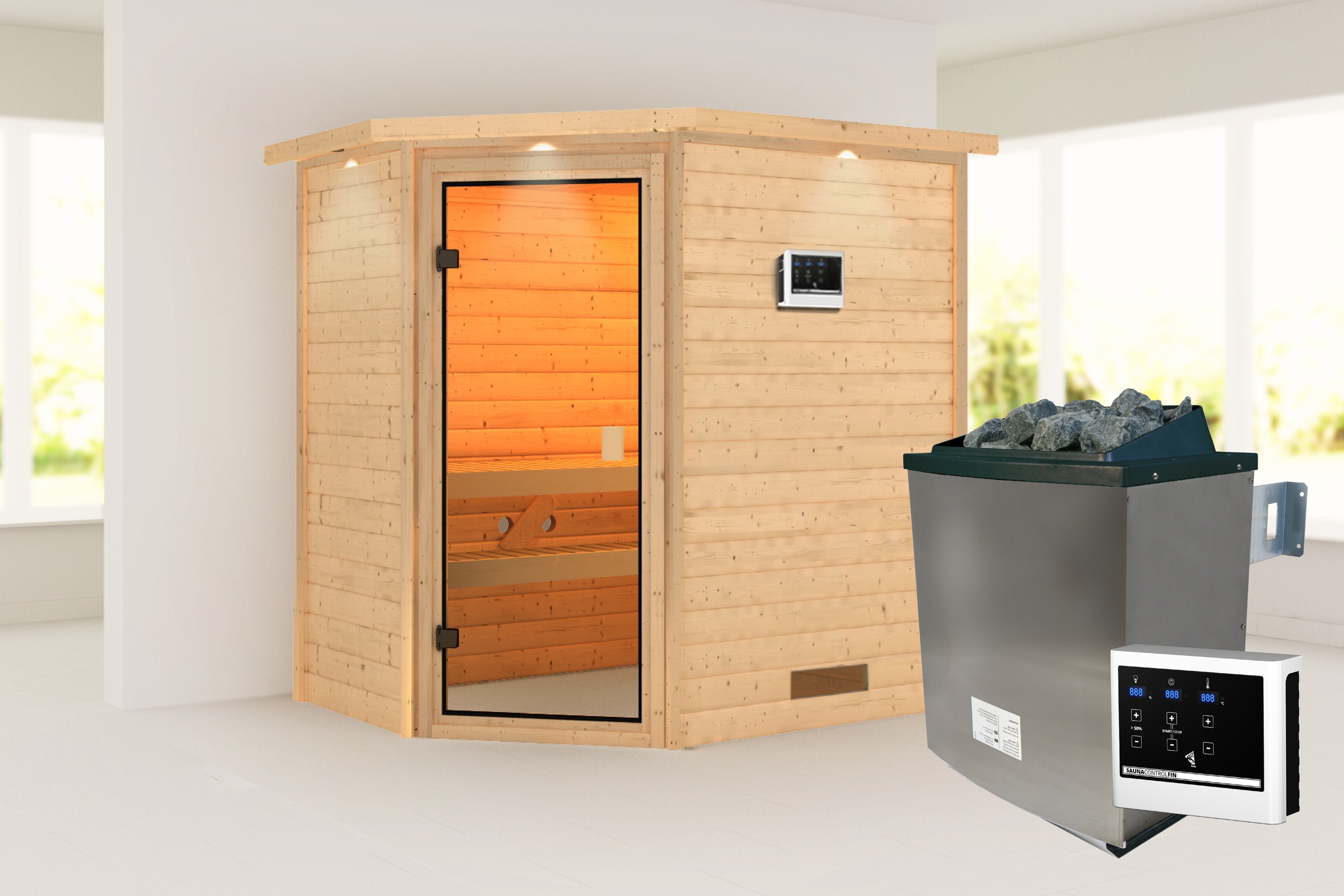 Karibu Sauna »"Juli" mit bronzierter Tür und Kranz SET, naturbelassen mit O günstig online kaufen