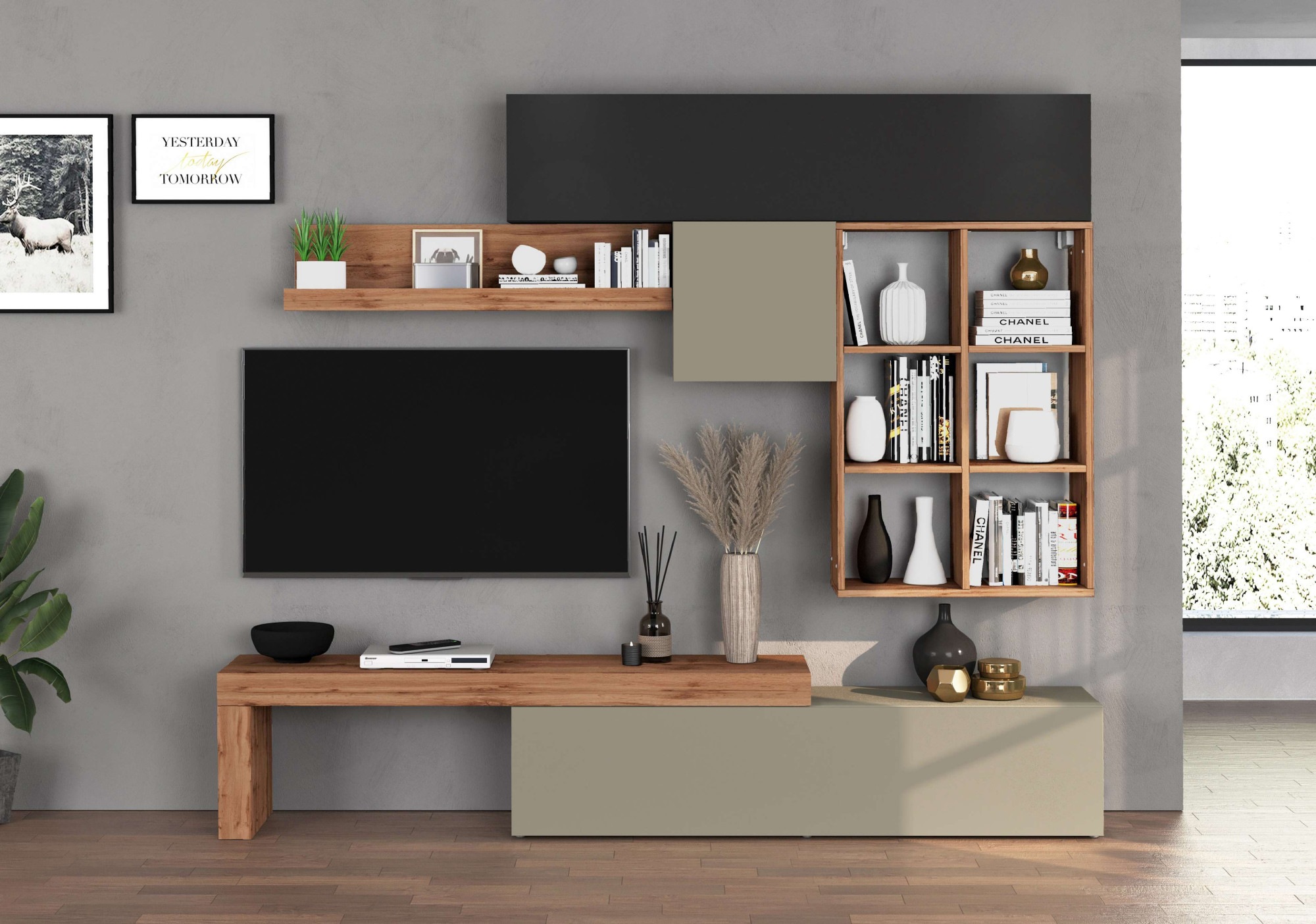 INOSIGN Wohnwand »Chronos Wohnwand, Medienwand, 5-er set«, (Set, 5 St.), ca. 270 cm mit Hängeschränke, Würfel, Regal, Lowboard, Made in Italy