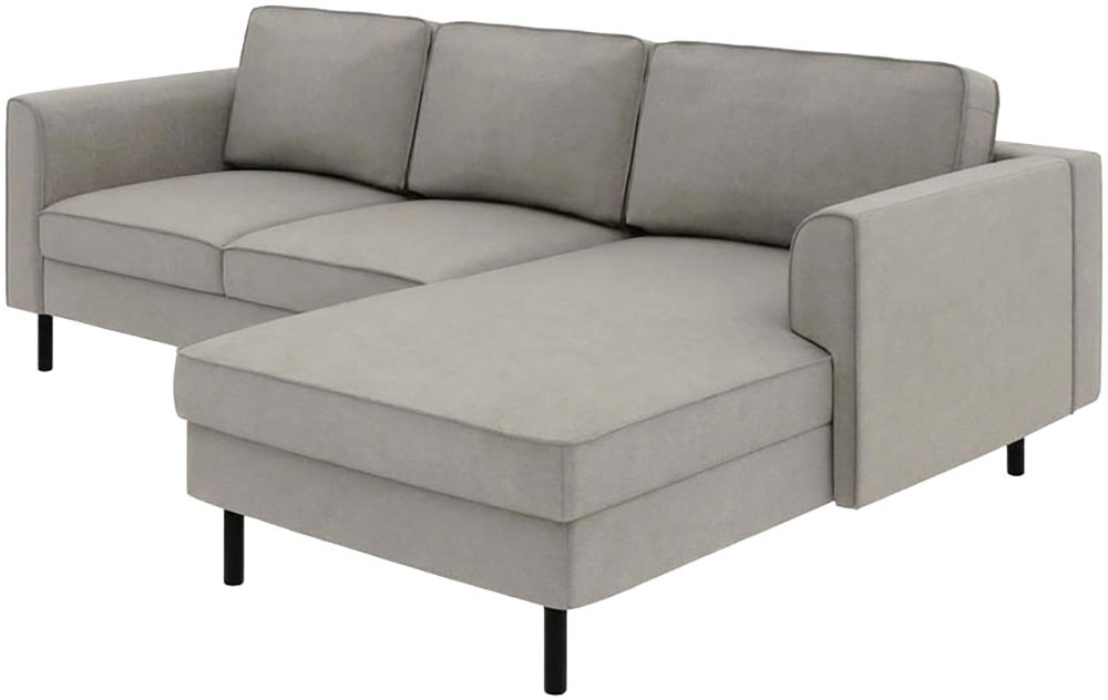 Home affaire Ecksofa »Booster II, whlw. mit Schlaffunktion & Bettkasten, Fuß schwarz« Recamiere beidseitig montierbar,L-Form, in Cord & Struktur LEO o. LINO