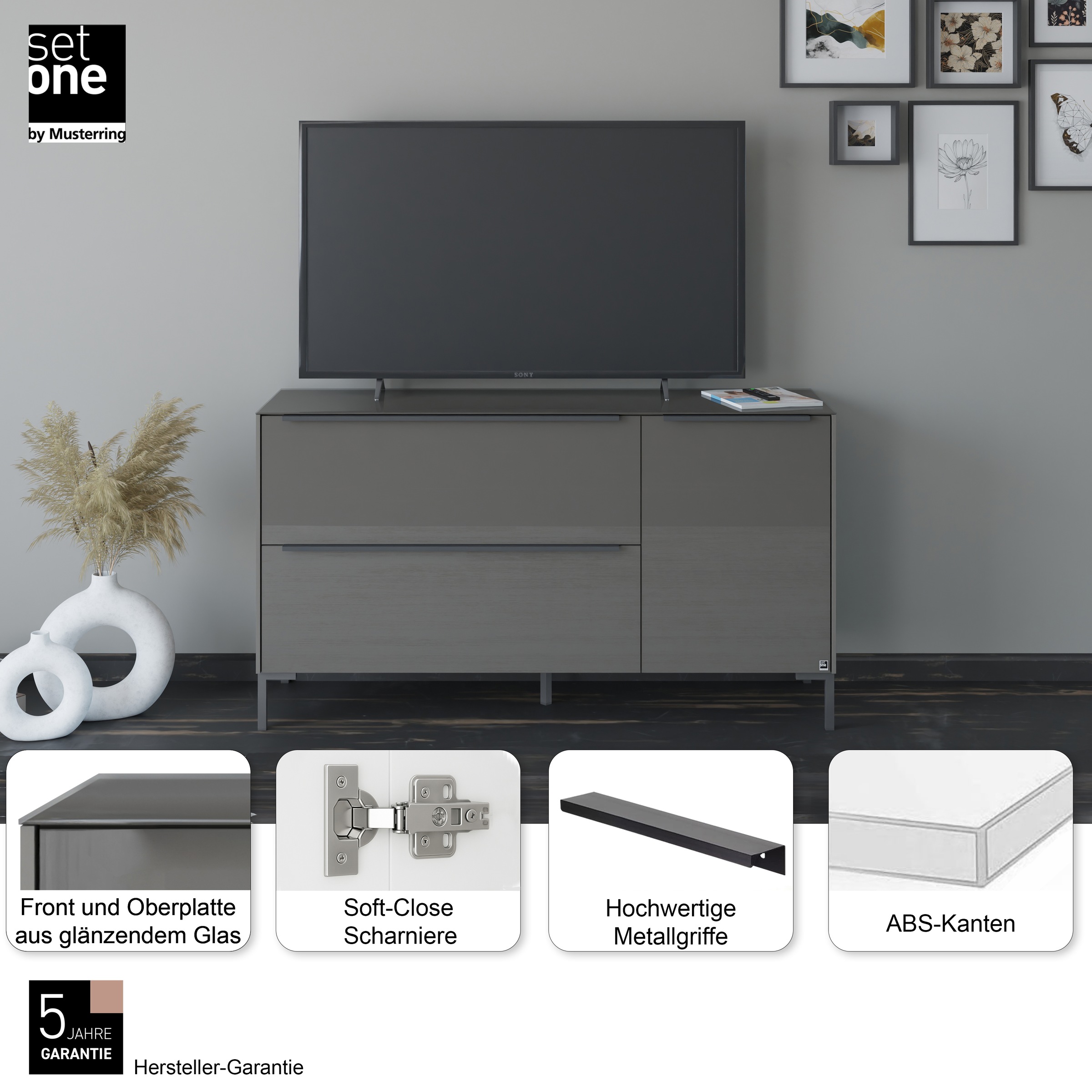 set one by Musterring Lowboard »Reno« 1 Stk. tlg. Mit Winkelfuß in diversen Farben, 77 cm Höhe & Farbauswahl