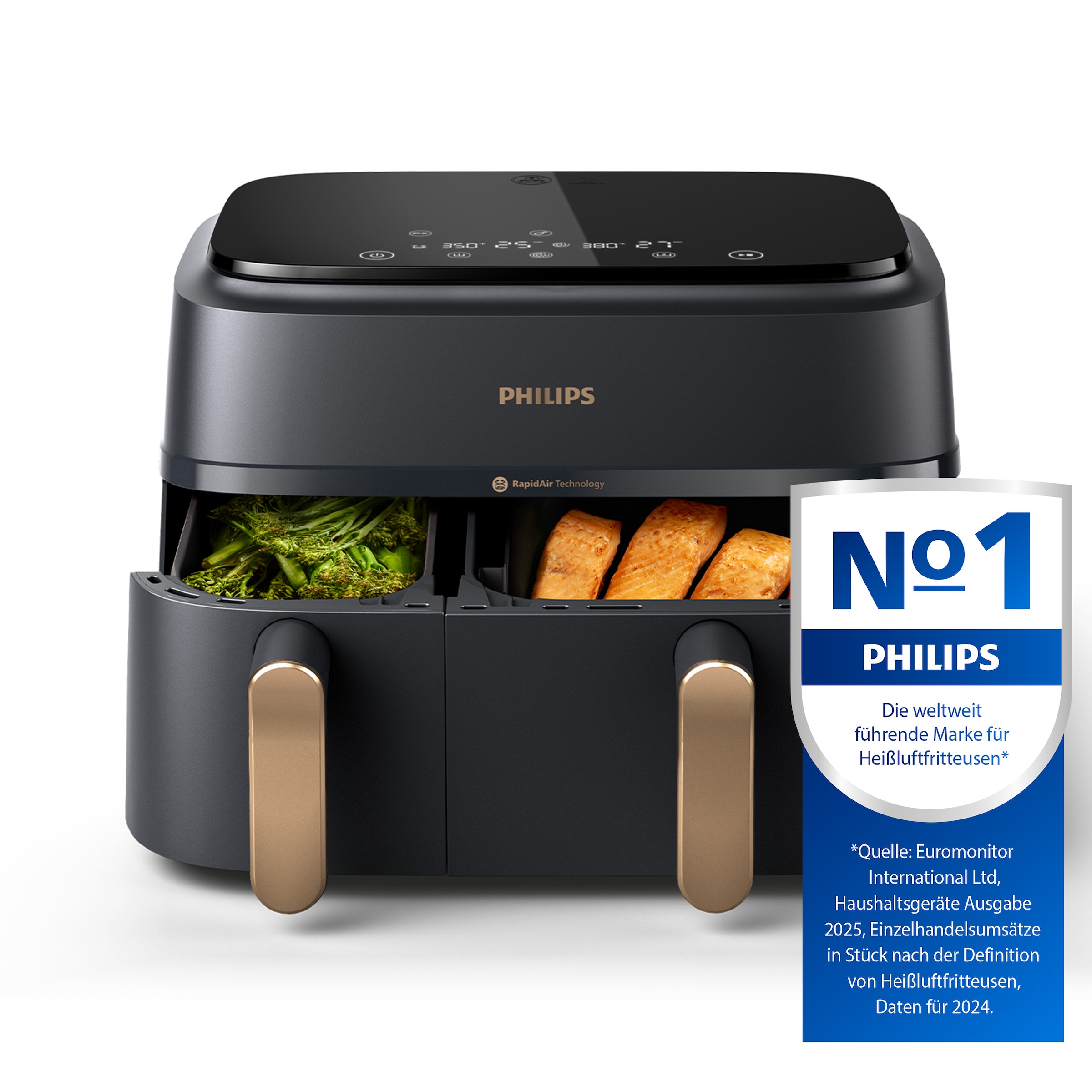Philips Heißluftfritteuse »Airfryer 3000 Dual Basket NA352/00, zwei Körbe mit 9L (3L+6L)«, 2750 W, RapidAir Technologie und 12 Kochfunktionen; Schwarz