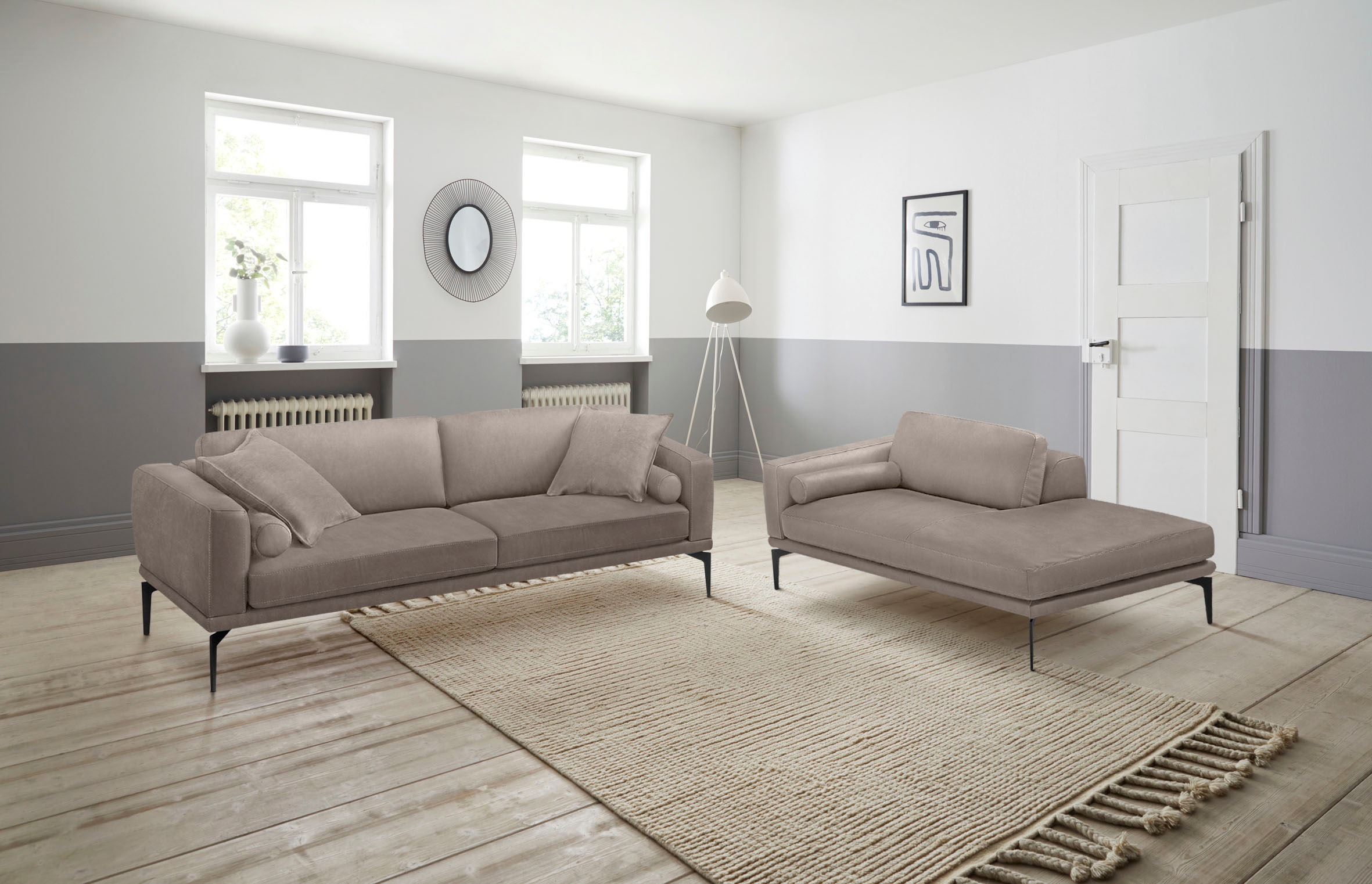 Egoitaliano Polstergarnitur »Masu, Design trifft sensationellen Sitzkomfort«, Höhe der Rückenkissen und Sitztiefe verstellbar, 3 Rollkissen