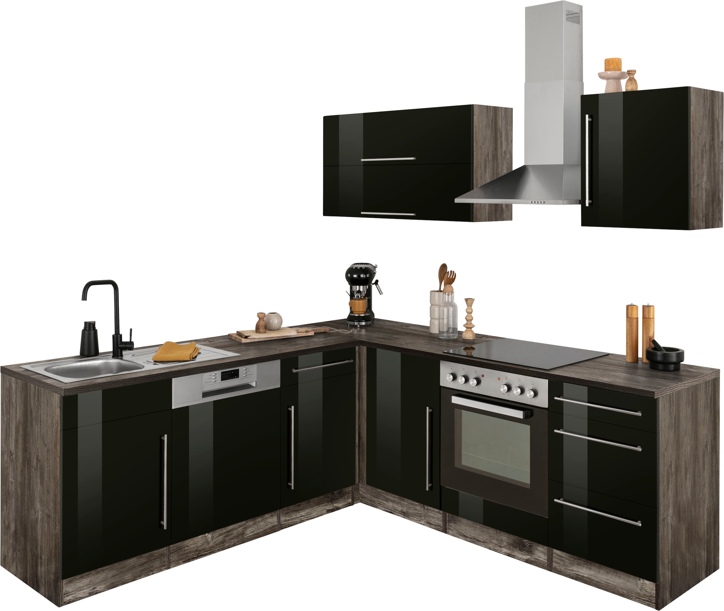 KOCHSTATION Winkelküche »Samos«, mit E-Geräten, Stellbreite 220/220 cm