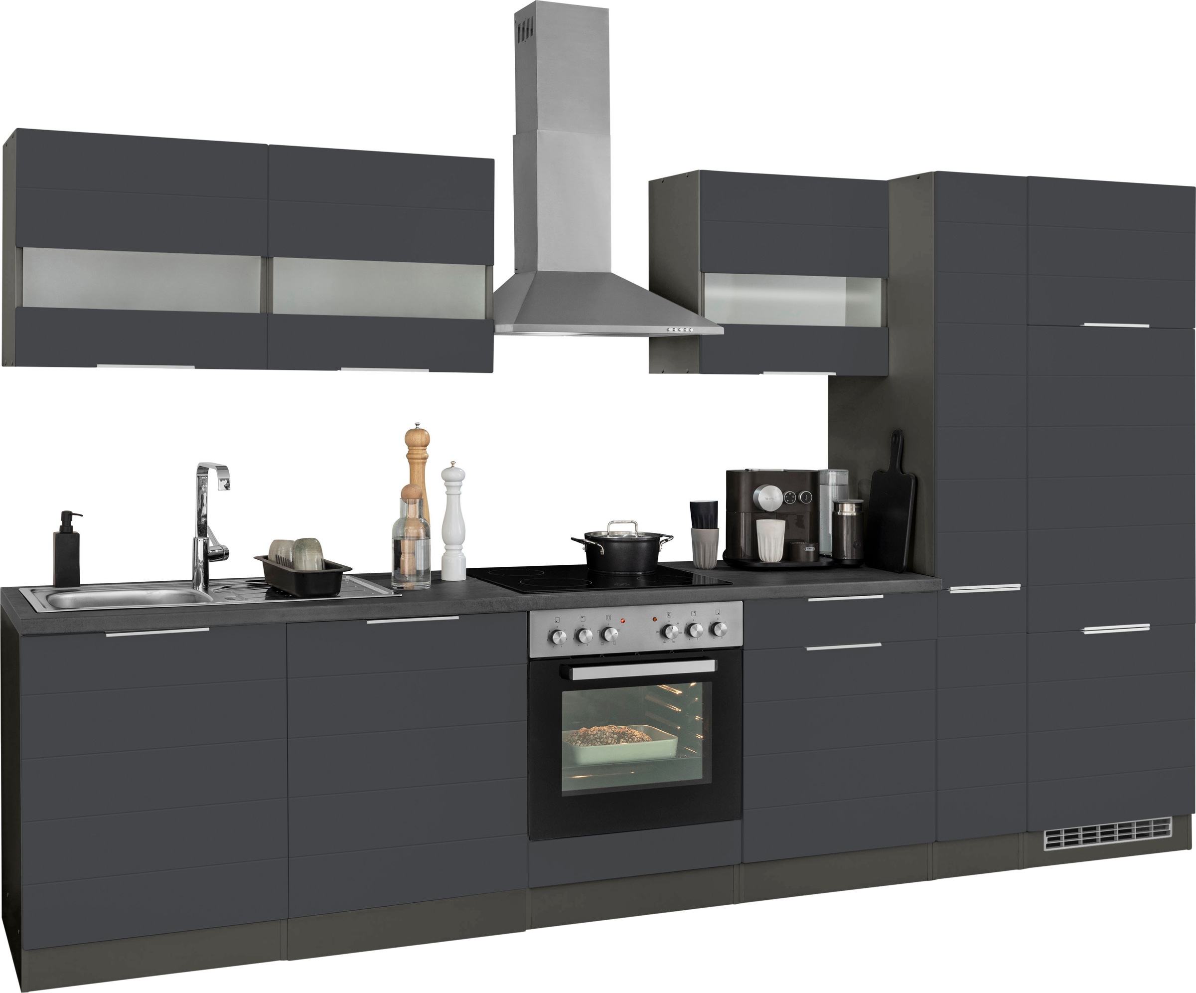 KOCHSTATION Küchenzeile »KS-Luhe« 330 cm breit, wahlweise mit oder ohne E-Geräten, gefräste MDF-Fronten