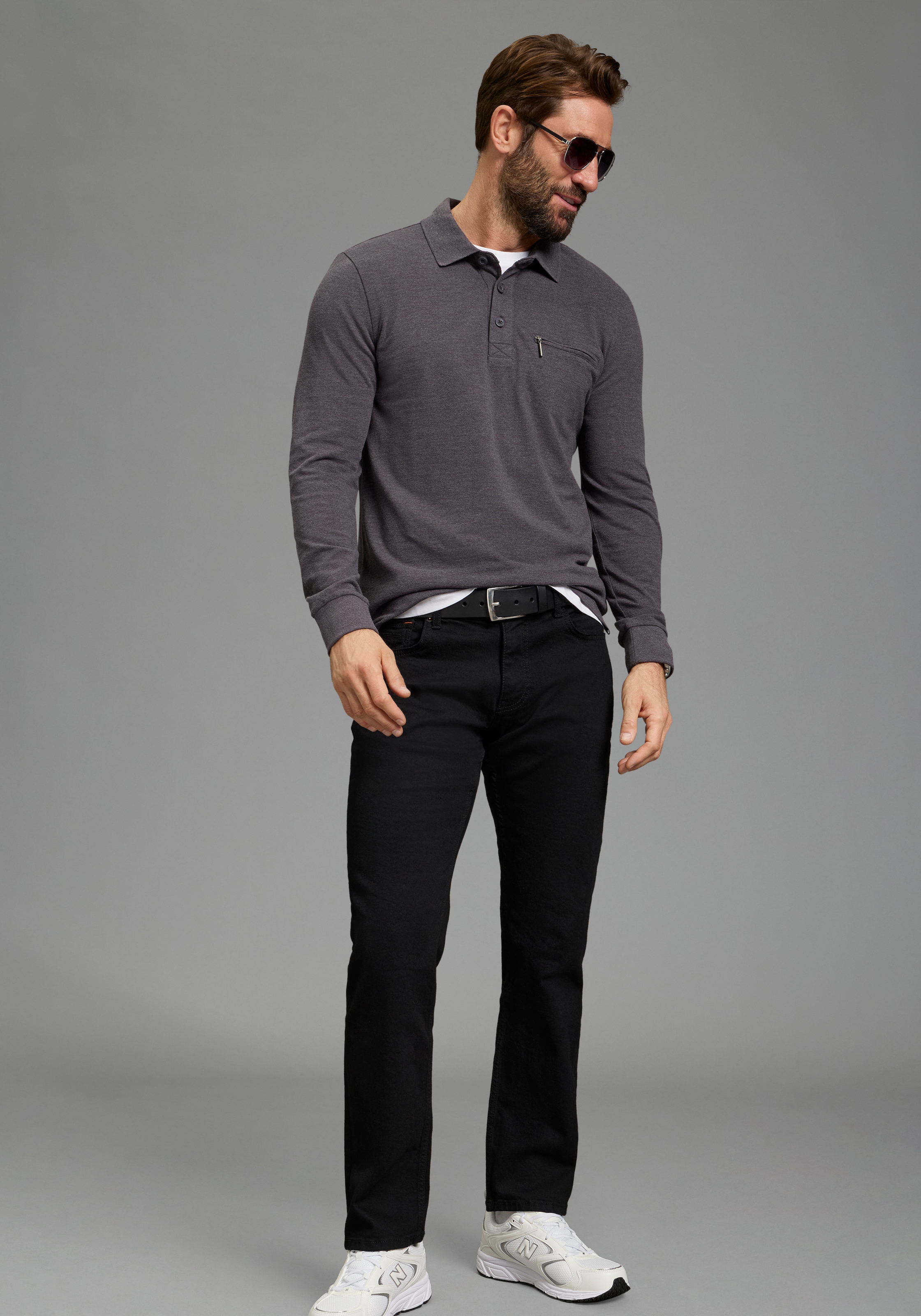 Man's World Langarm-Poloshirt »Neue Kollektion!« schmale Passform, Langarm, mit Reißverschlusstasche