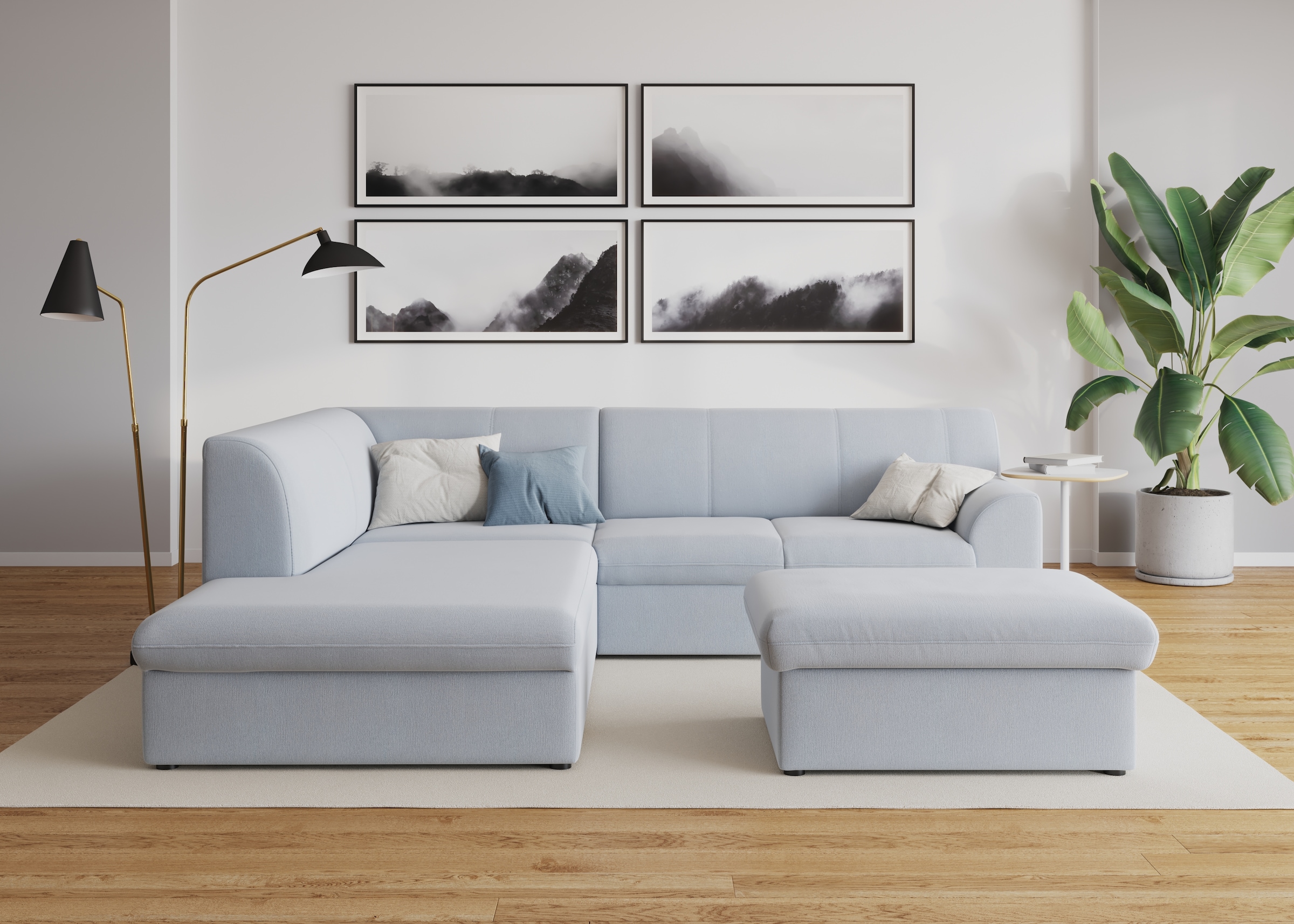 DOMO collection Ecksofa »Topper zeitlos elegant, kompakte Stellmaße, OTTOs Choice, L-Form«, mit Ottomane, wahlweise mit Schlaffunktion