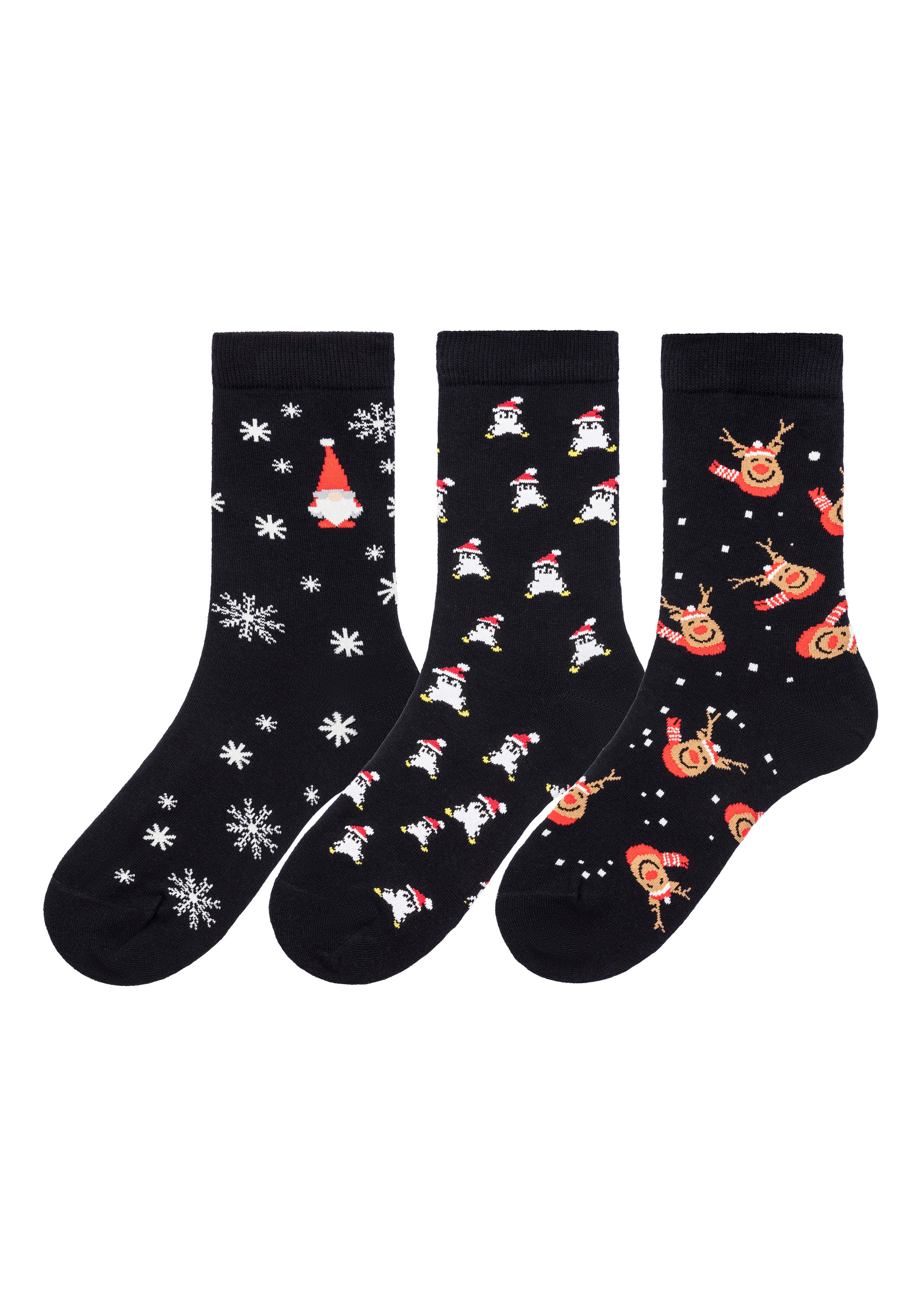 H.I.S Basicsocken Packung, 3 Stk. tlg. Weihnachten, mit weihnachtlichen Motiven