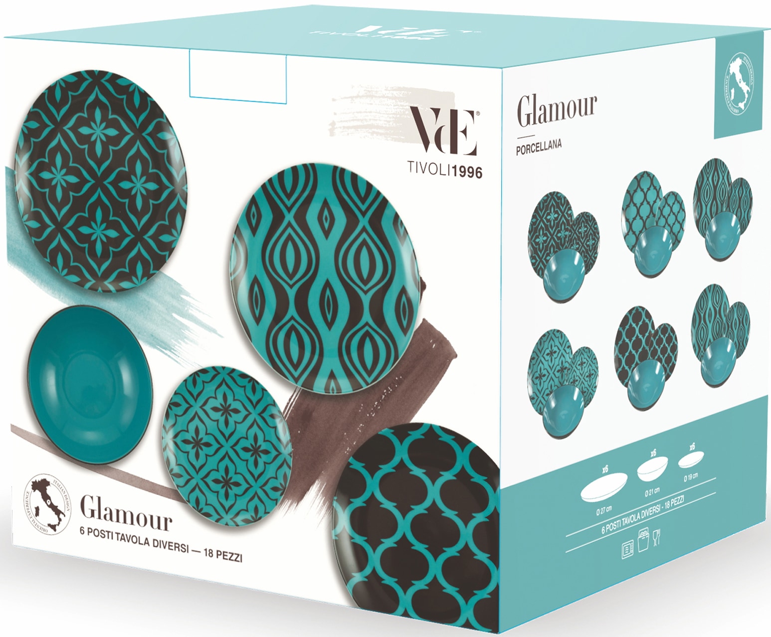Villa d'Este Teller-Set »Geschirr-Set Glamour«, (Set, 18 tlg.), Service, Tafelservice, 18 Teile, für 6 Personen