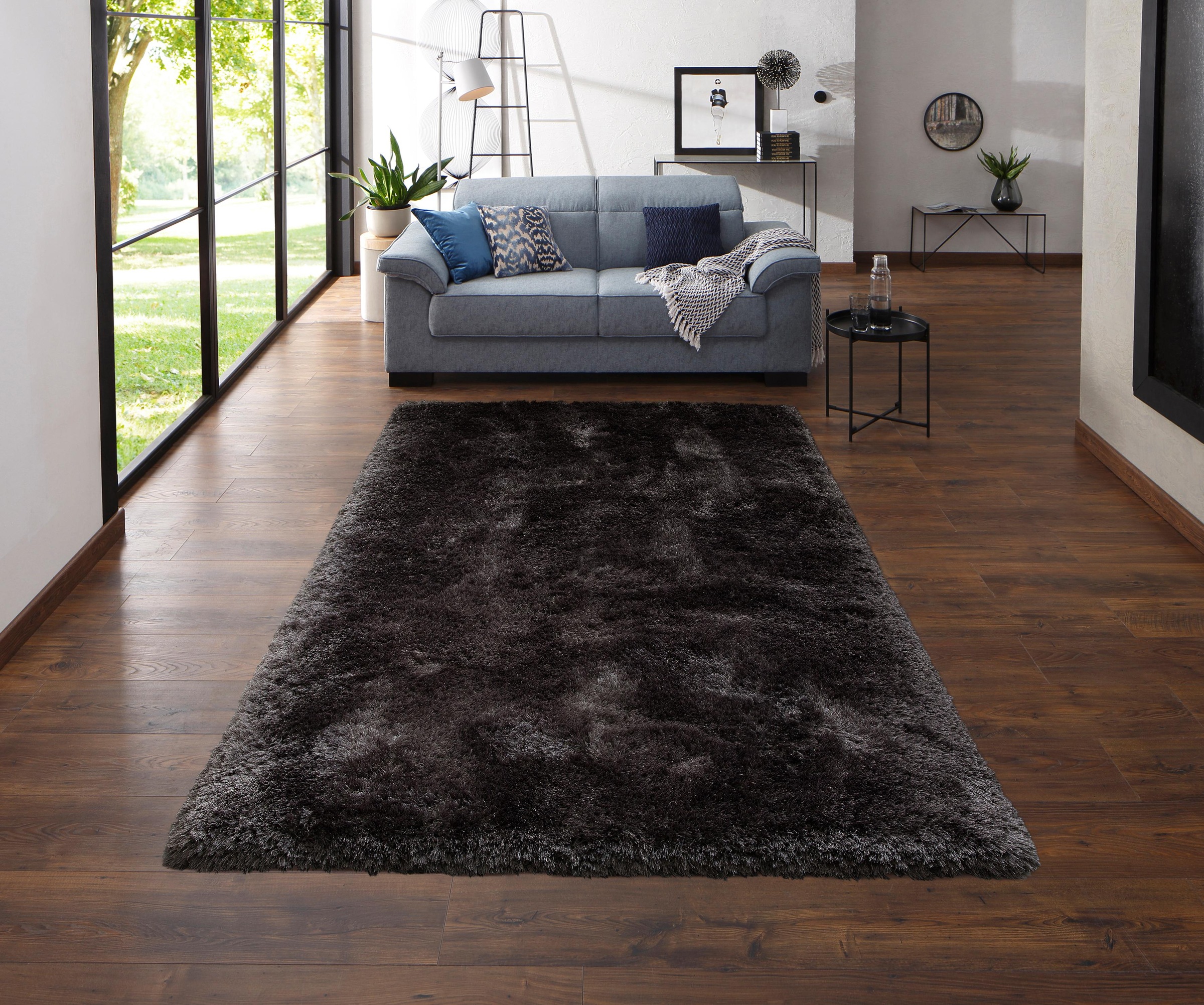 Leonique Hochflor-Teppich »Lasse, hoher Flor, besonders weich durch Mikrofaser«, rechteckig, 76 mm Höhe, Shaggy-Look, meliertes Garn, Wohnzimmer, Schlafzimmer, Kinderzimmer