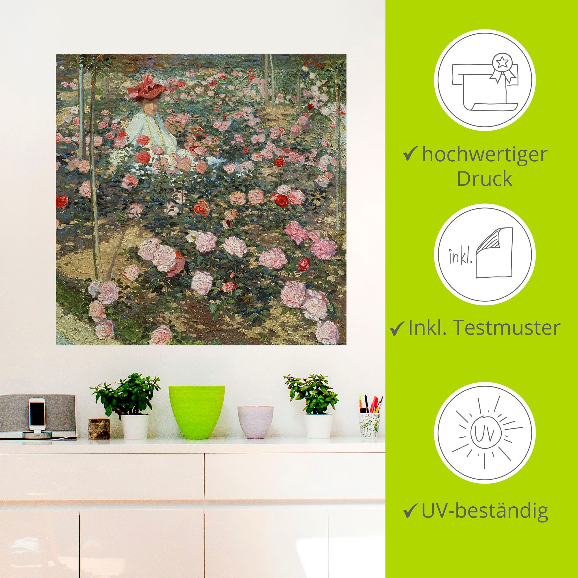 Artland Wandbild »Mrs Ojetti im Rosen Garten«, Gartenbilder, (1 St.), als Alubild, Leinwandbild, Wandaufkleber oder Poster in versch. Größen