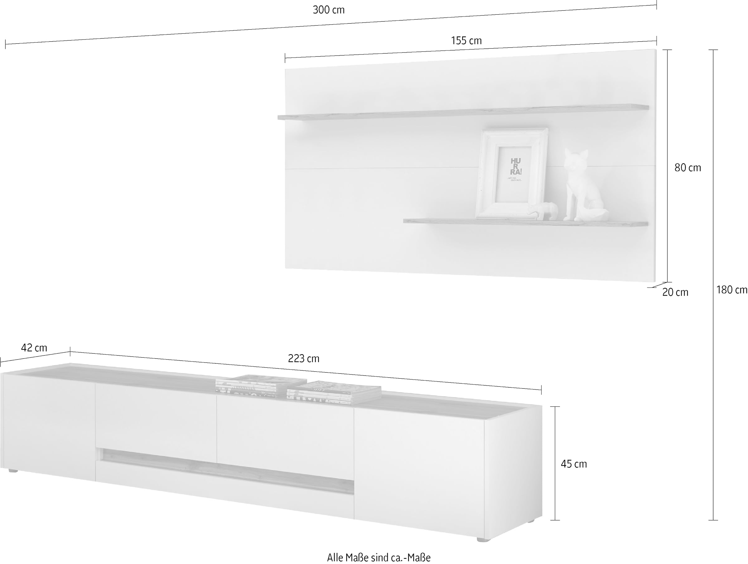 INOSIGN Wohnwand »City/Giron, moderne Anbauwand, Komplettset in vielen Farben verfügbar«, (Set, 2 St.), enthält ein Lowboard & ein Wandboard
