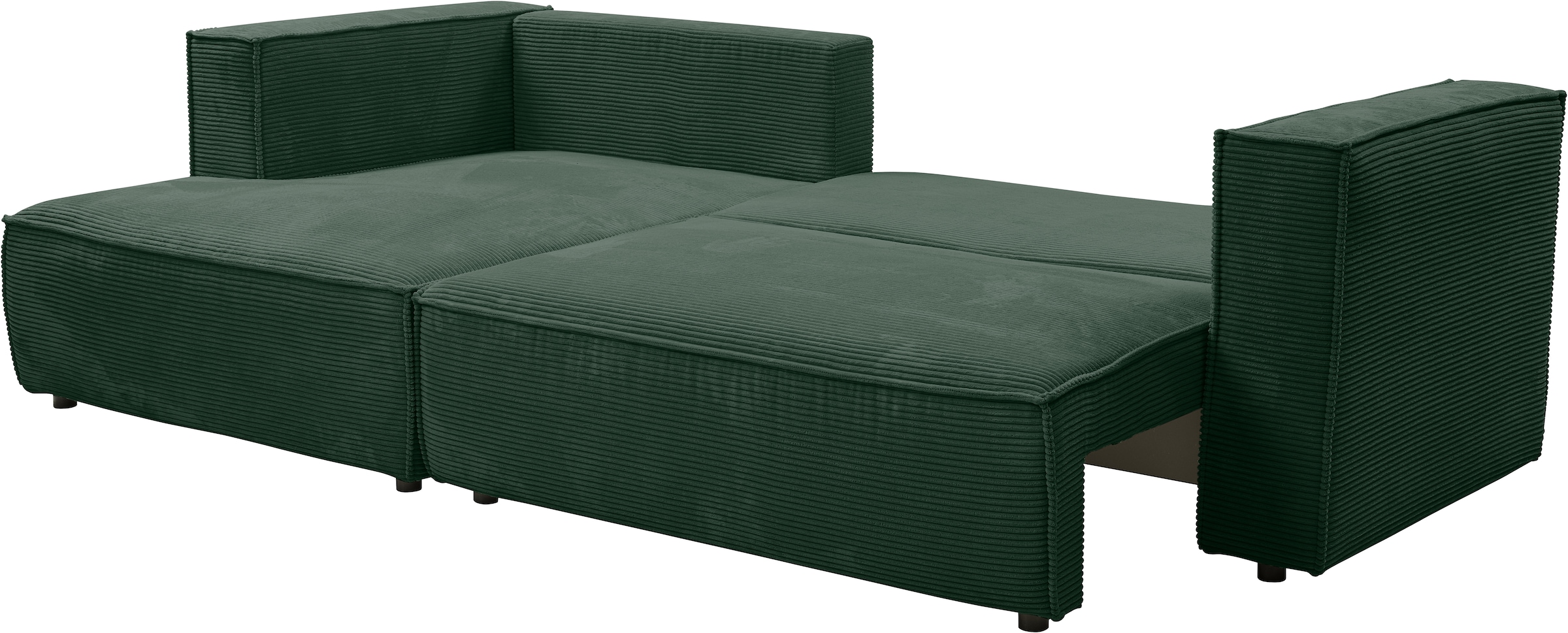 WERK2 Ecksofa »Atlanta-New, modernes Design, Stellmaße 280x147cm, L-Form, Kedernaht«, hoher Komfort, Schlaffunktion & Bettkasten, Cord, Moosgrün