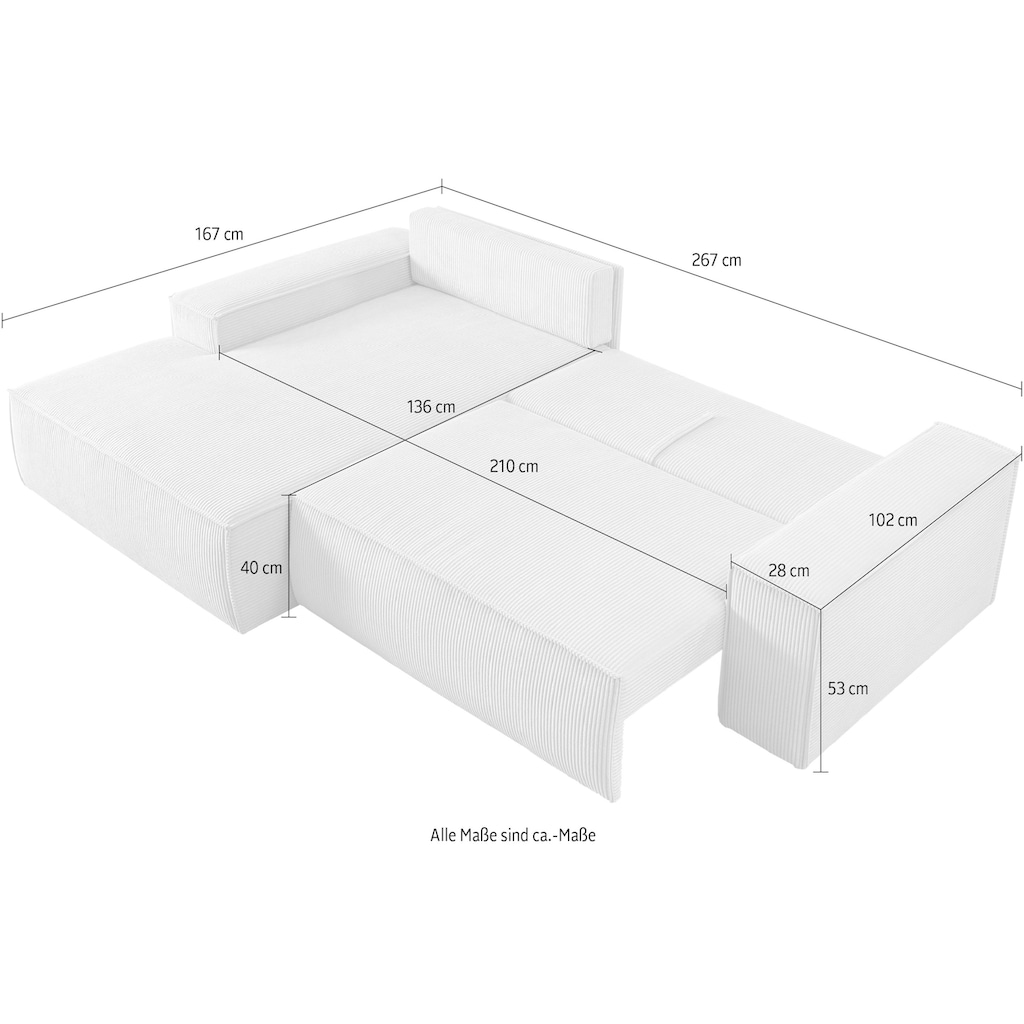 Ecksofa SHERWOOD Schlafsofa, mit Bettkasten, Cord-Bezug