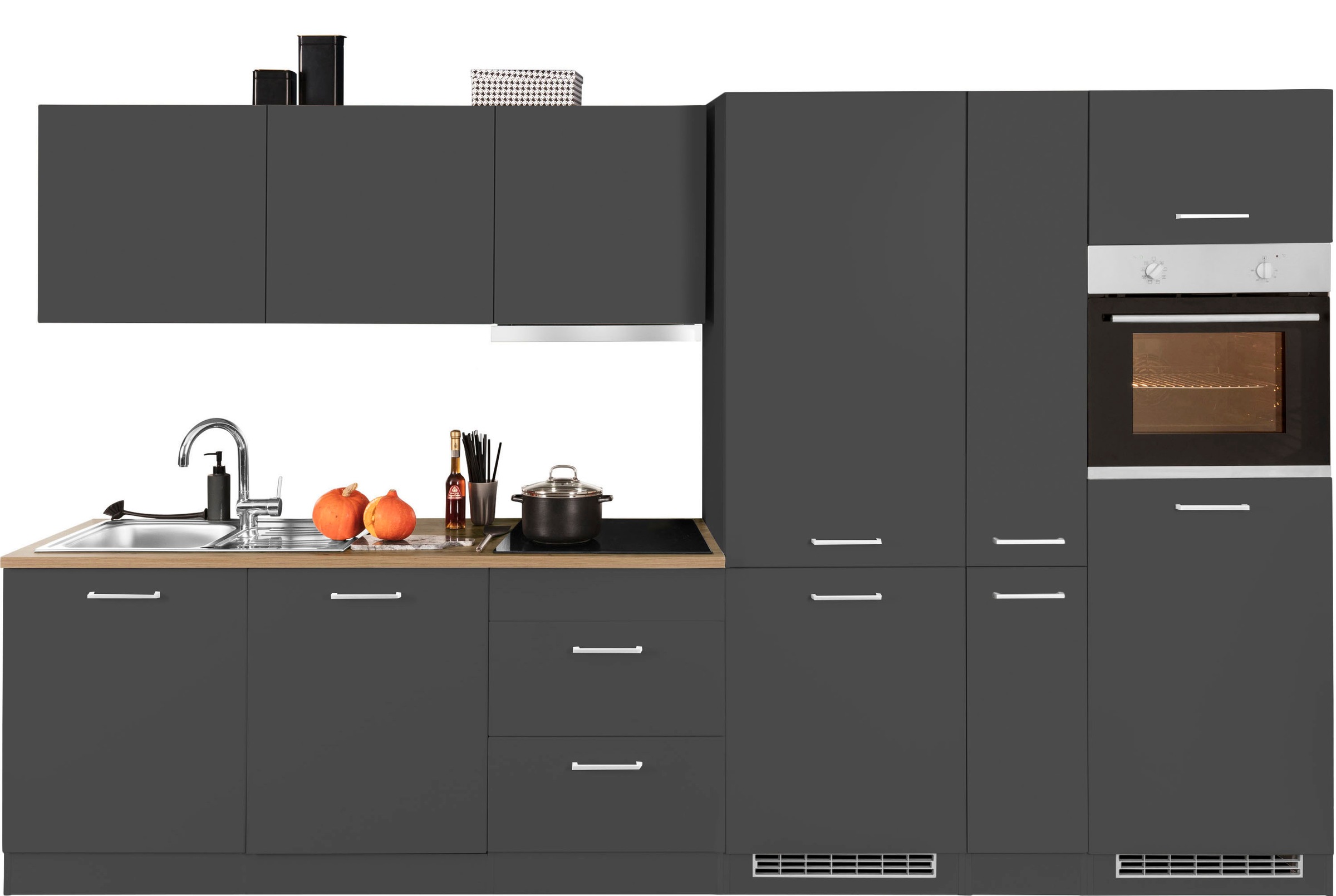 KOCHSTATION Küchenzeile »KS-Kehl«, mit E-Geräten, Breite 330 cm, inkl. Kühl/Gefrierkombination