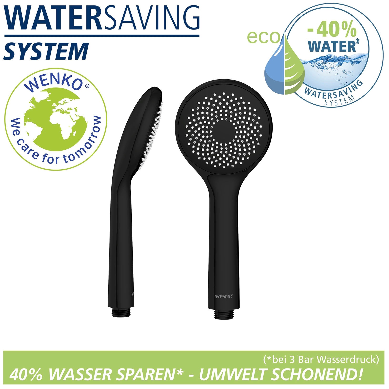WENKO Handbrause »Watersaving«, (1 tlg.), Schwarz matt, Ø 9,5 cm