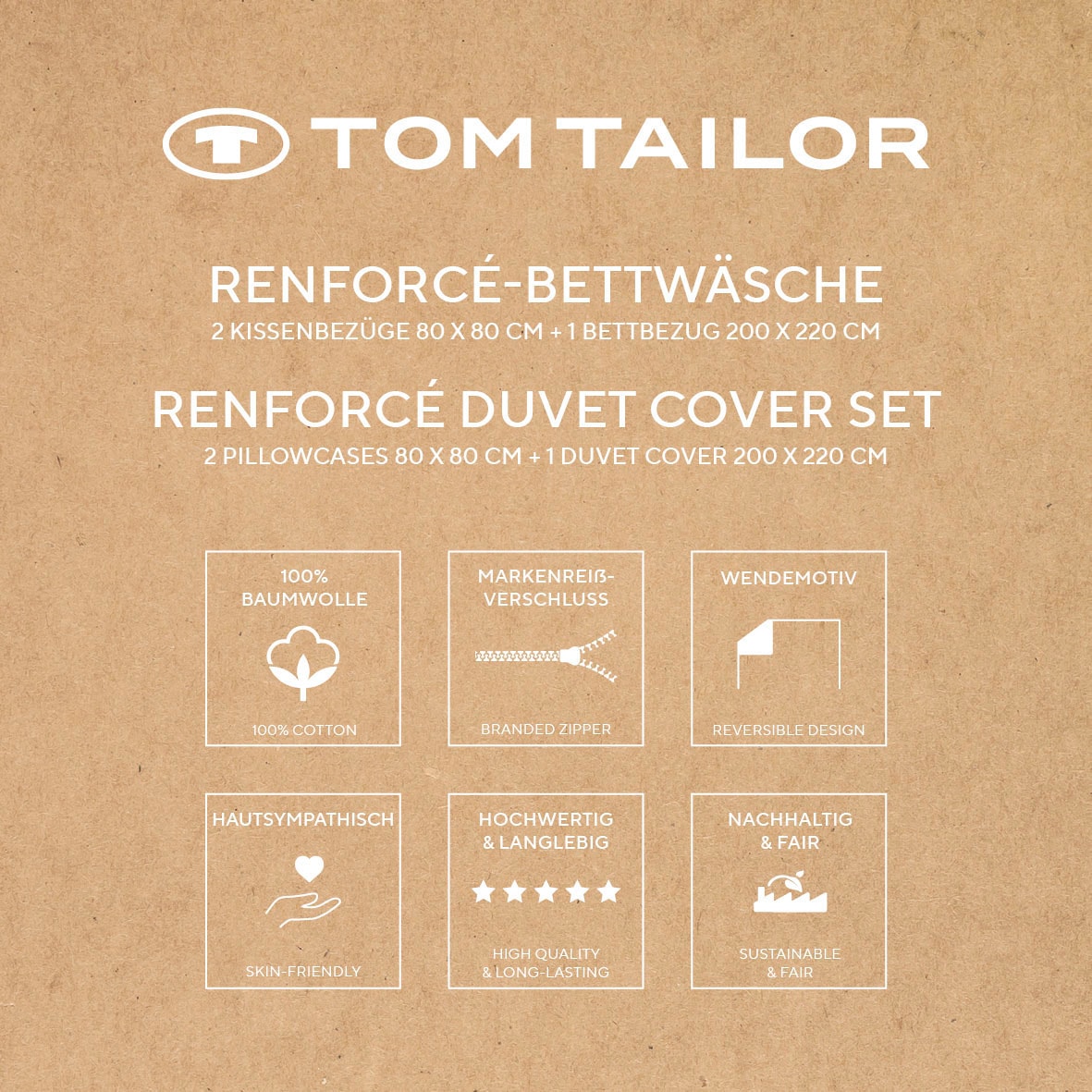 TOM TAILOR HOME Bettwäsche »LARGE CHECK in Gr. 135x200cm, 155x220cm oder 200x200cm«, (3 tlg.), new bedroom, mit farbigem Markenreißverschluss