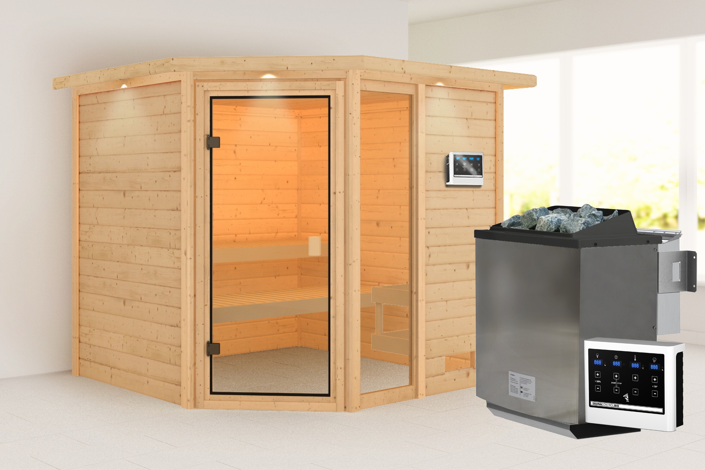 Karibu Sauna »"Tally" mit bronzierter Tür und Kranz, naturbelassen« aus hoc günstig online kaufen