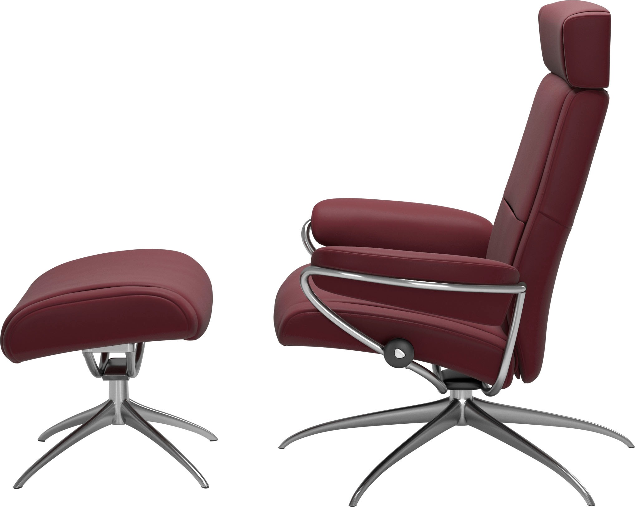 Stressless® Relaxsessel »Paris«, (Set, Relaxsessel mit Hocker), mit Hocker, Low Back mit Kopfstütze, mit Star Base, Gestell Chrom