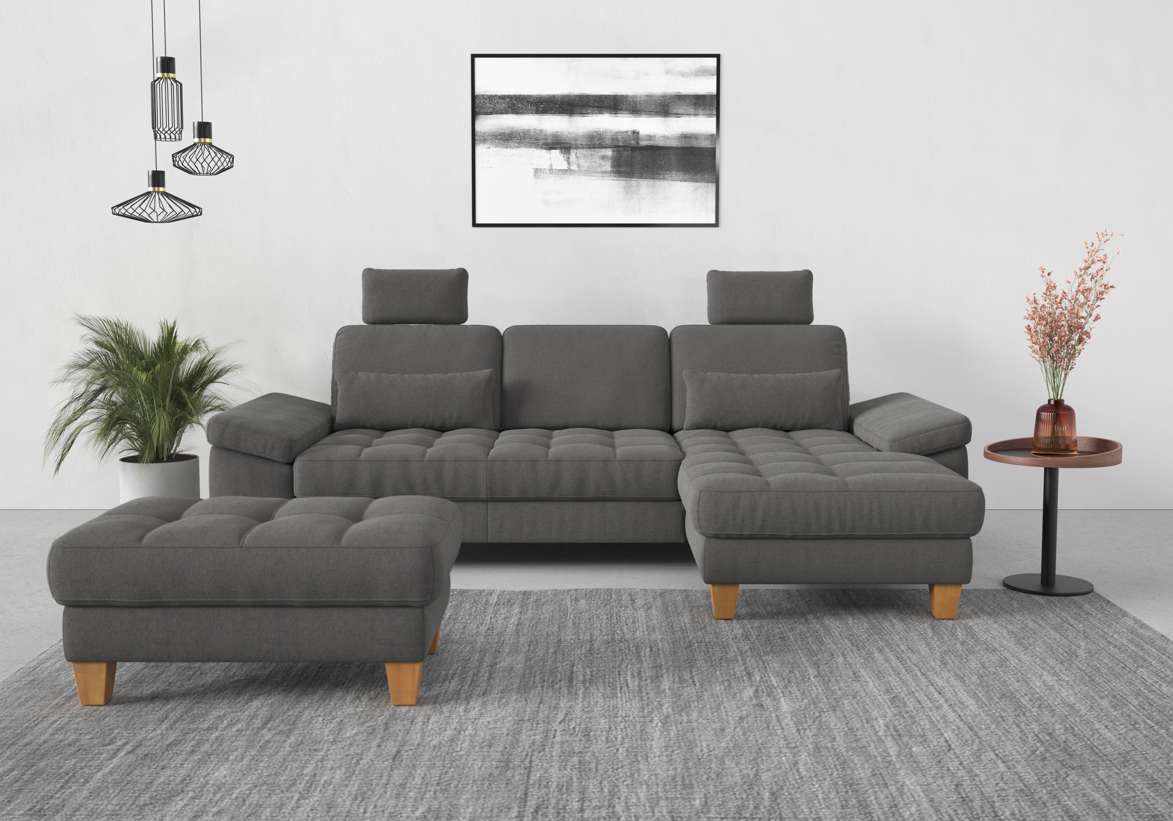 sit&more Ecksofa »Westham L-Form«, mit Recamiere, mit oder ohne Bettfunktion, Bettkasten, Füße Eiche