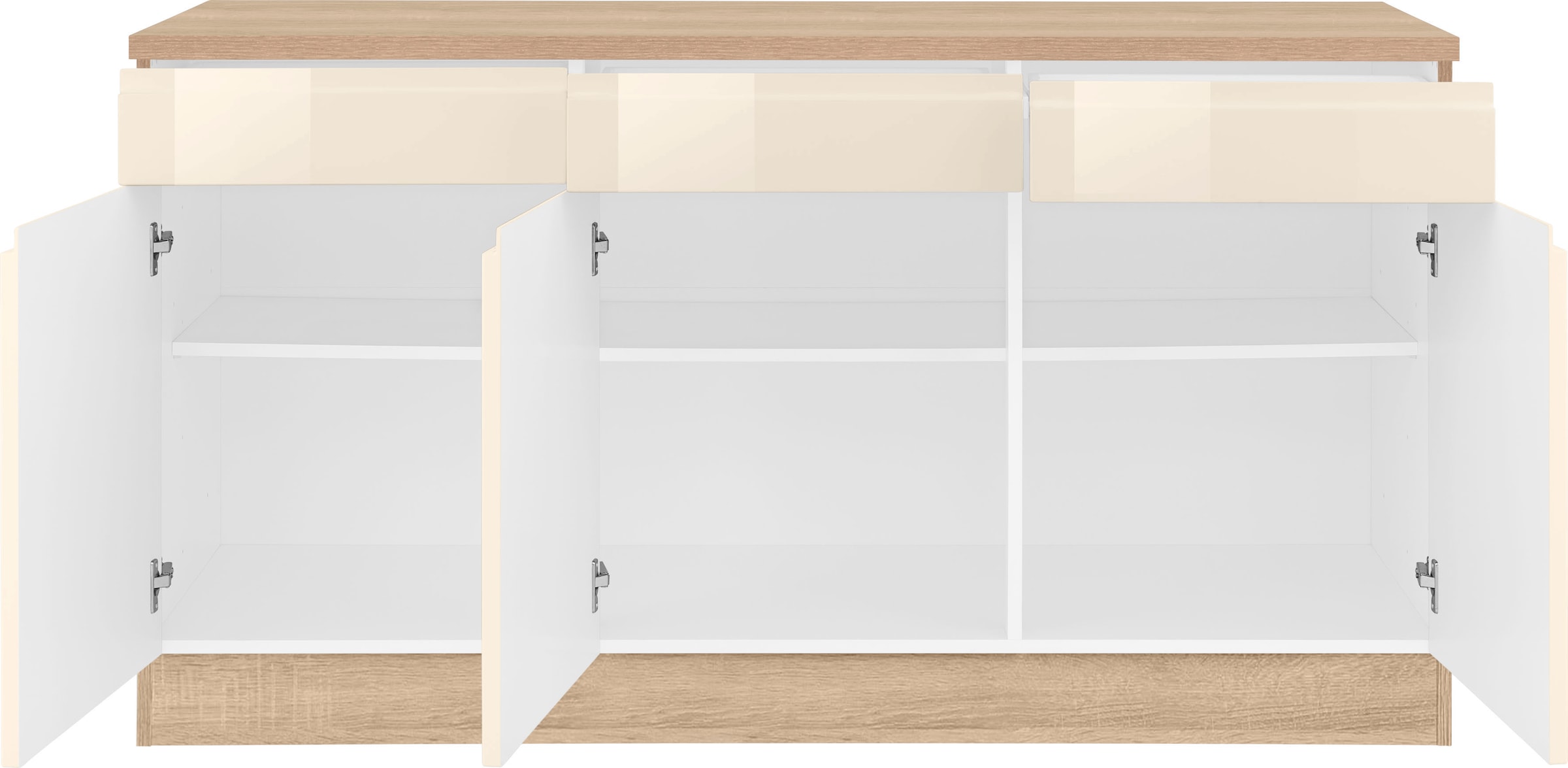 KOCHSTATION Unterschrank »KS-Virginia«, 85 cm hoch, 150 cm breit, 3 Schubladen, 3 Türen, griffloses Design