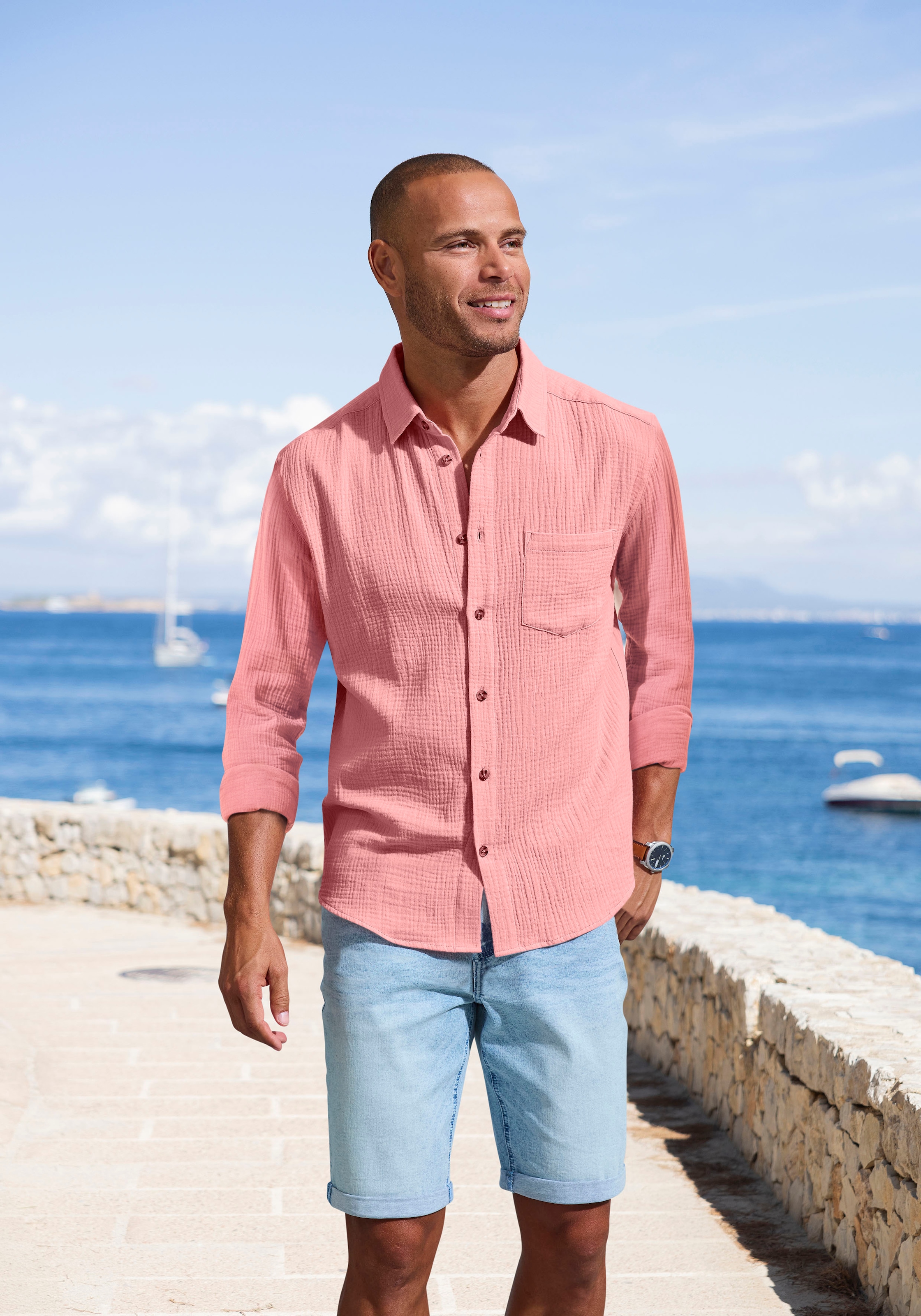 Beachtime Langarmhemd »Regular fit« Langarm, Freizeithemd aus Musselin-Ware