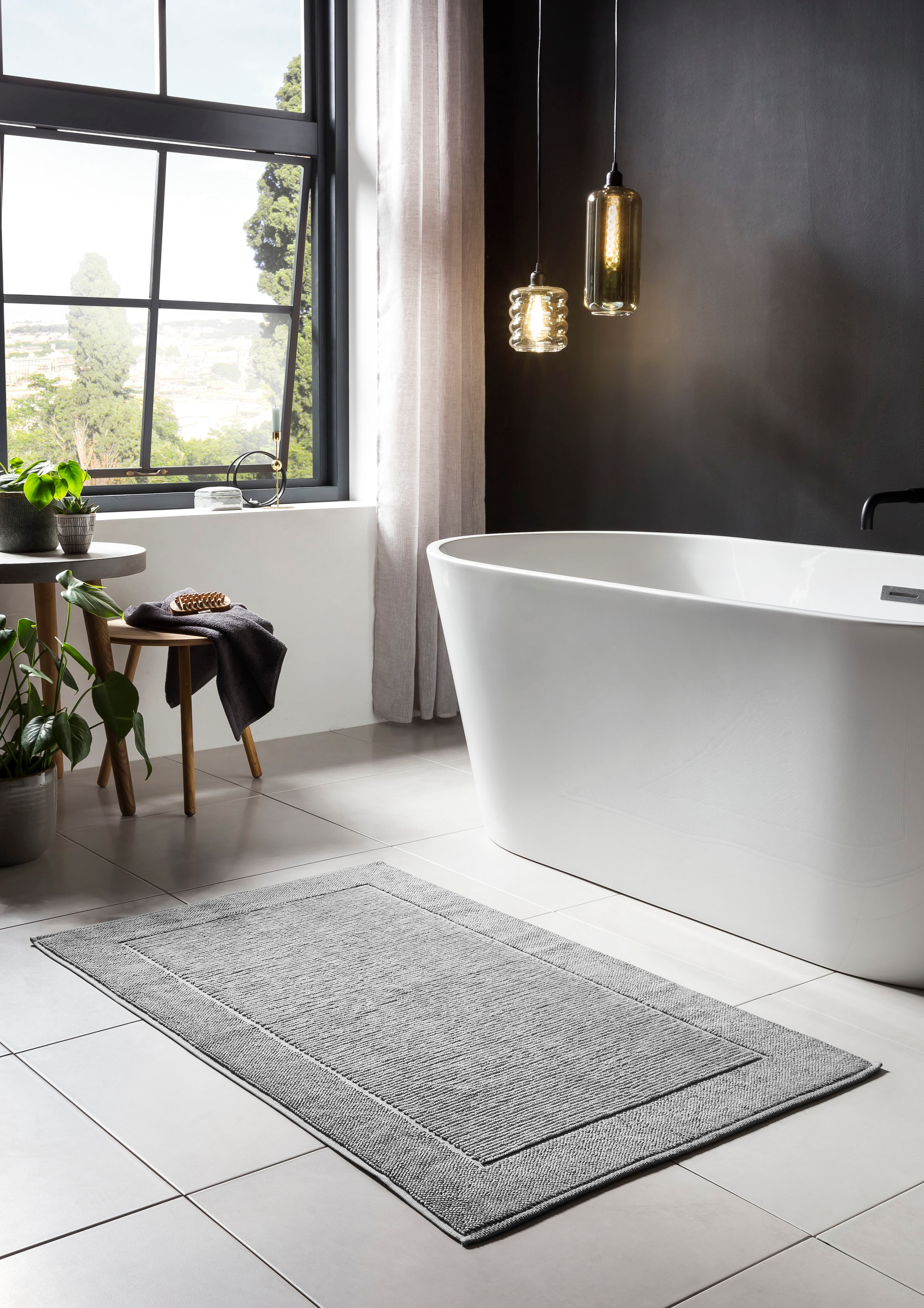done.® Badematte »Damian«, fußbodenheizungsgeeignet, Badteppich, Uni-Farben, mit Bordüre, Hoch-Tief Effekt, reine Baumwolle
