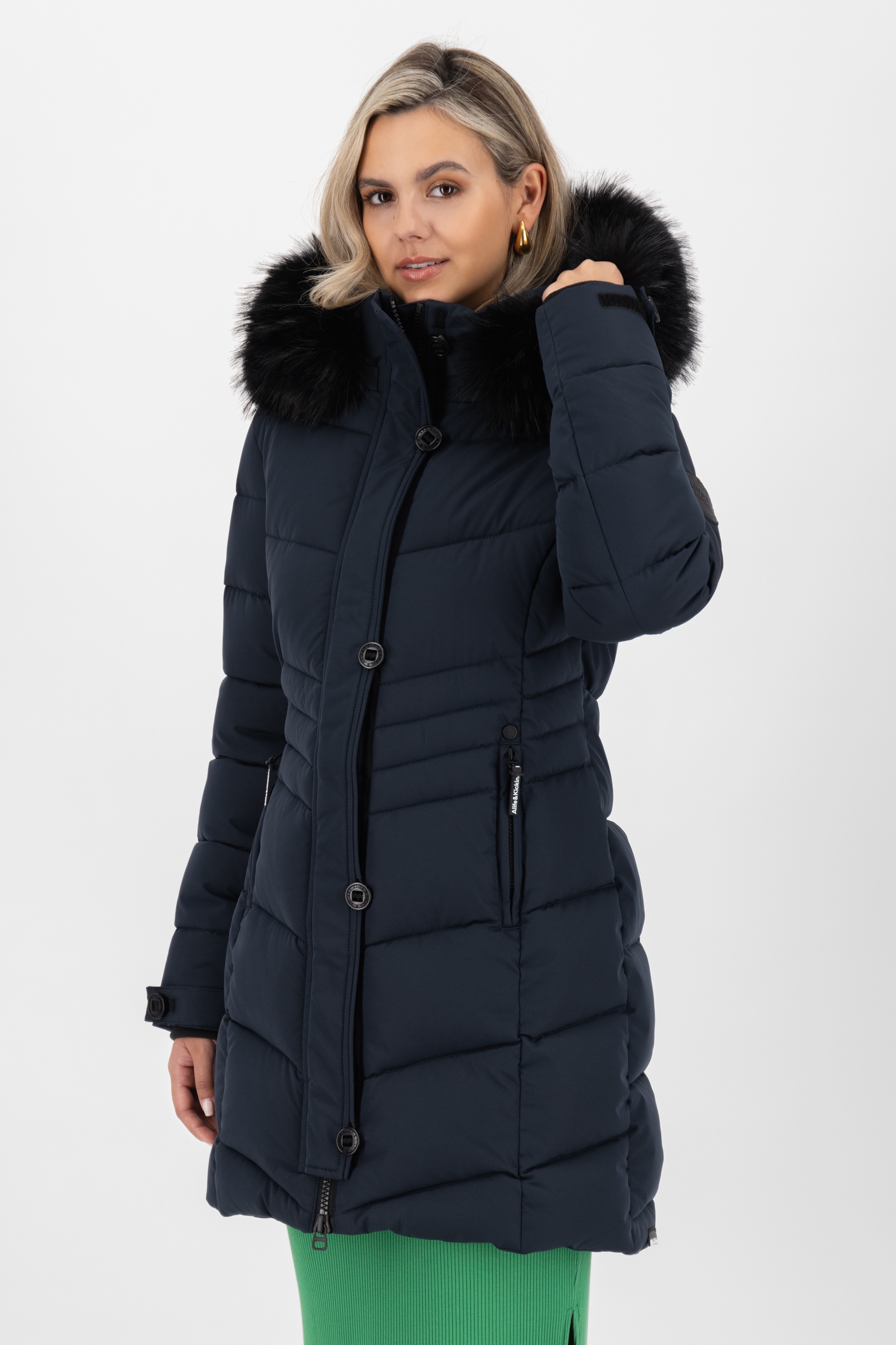 Alife & Kickin Winterjacke »Damen AmaliaAK A«, mit Kapuze, Lange gefütterte Damenwinterjacke mit abnehmbarer Kunstfellkapuze