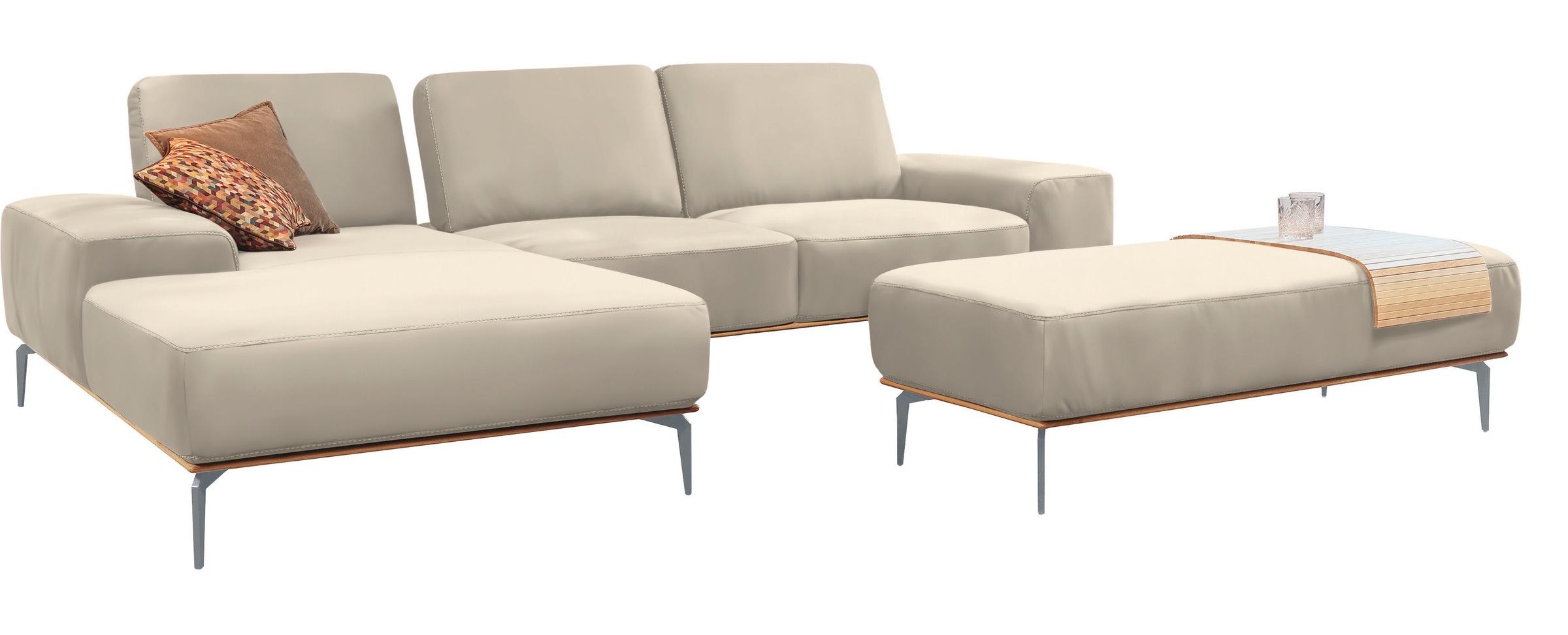 W.SCHILLIG Ecksofa »run, Designsofa mit tollem Sitzkomfort, bequem, L-Form«, mit elegantem Holzsockel, Füße in Silber matt, Breite 319 cm